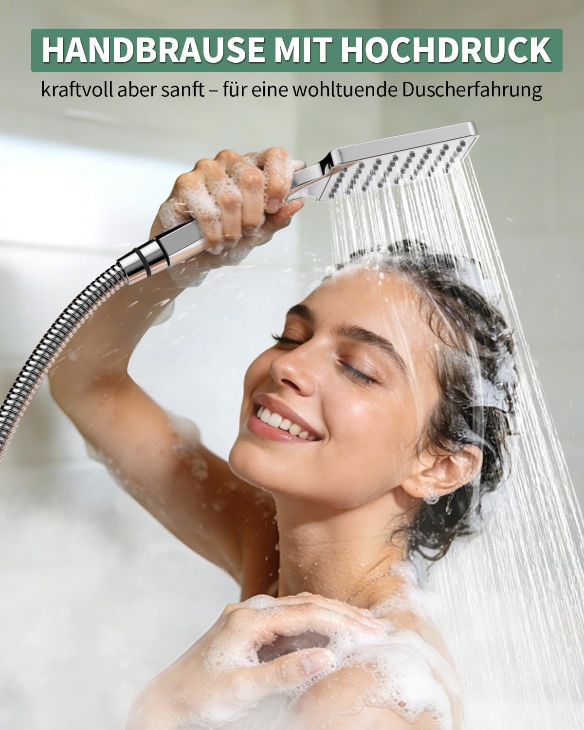 SunCleanse Rain shower without fittings, square shower head made of stainless steel, 25 x 25 cm, height adjustable shower rail from 75-110 cm, with high pressure hand shower, shower system with brass switching valve, chrome