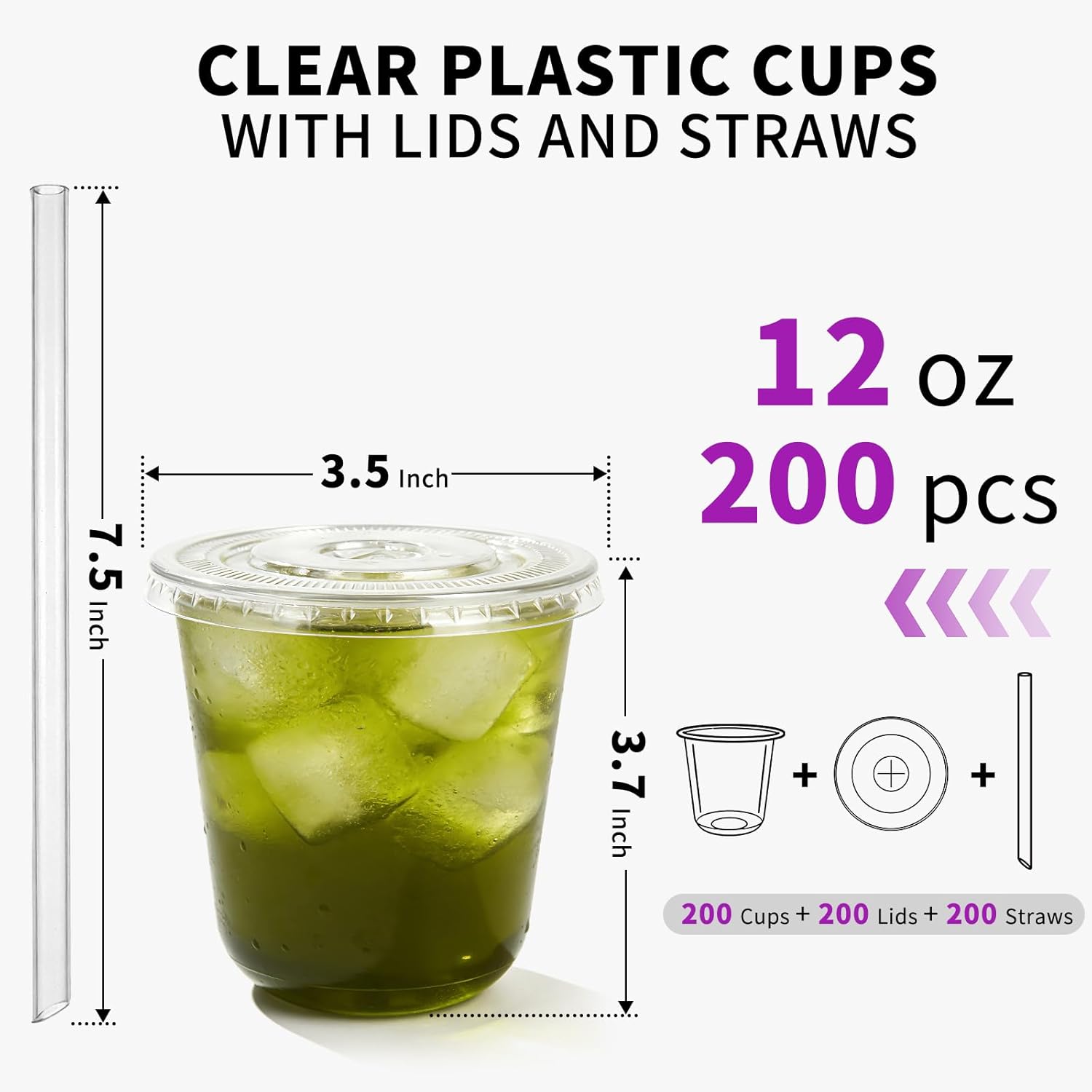 Astomi 10 oz Disposable Plastic Cups, Clear Iced Coffee Cups with Lids and Straws, Sturdy and Food-Safe Plastic Cups with Lids, Portable Clear Drink Cups for Parties, Events, and Offices