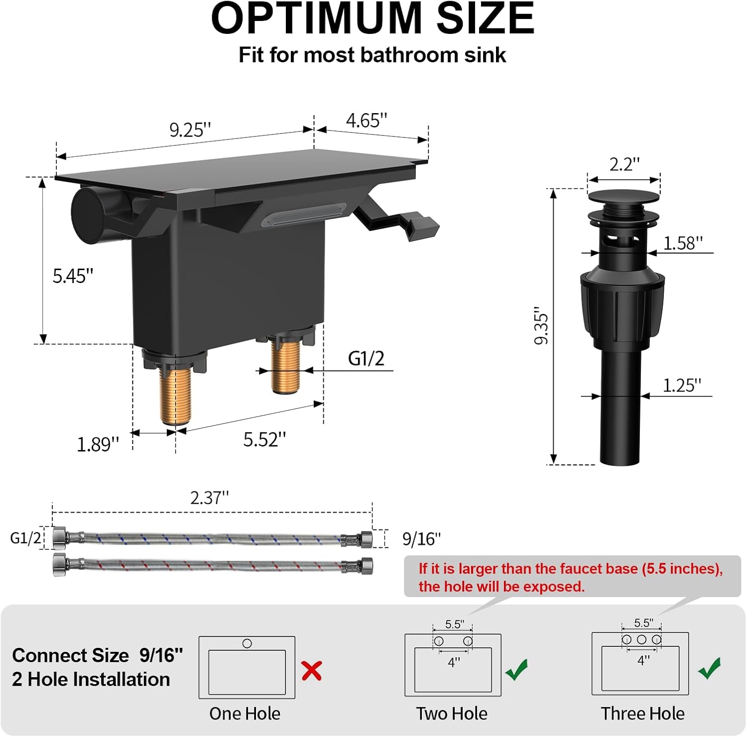 EMBATHER Matte Black Bathroom Faucet with Storage Platform for Bathroom Sink - NSF Certified 4 Inch 2 Handle Basin Faucet, Widerspread Bathroom Sink Faucet