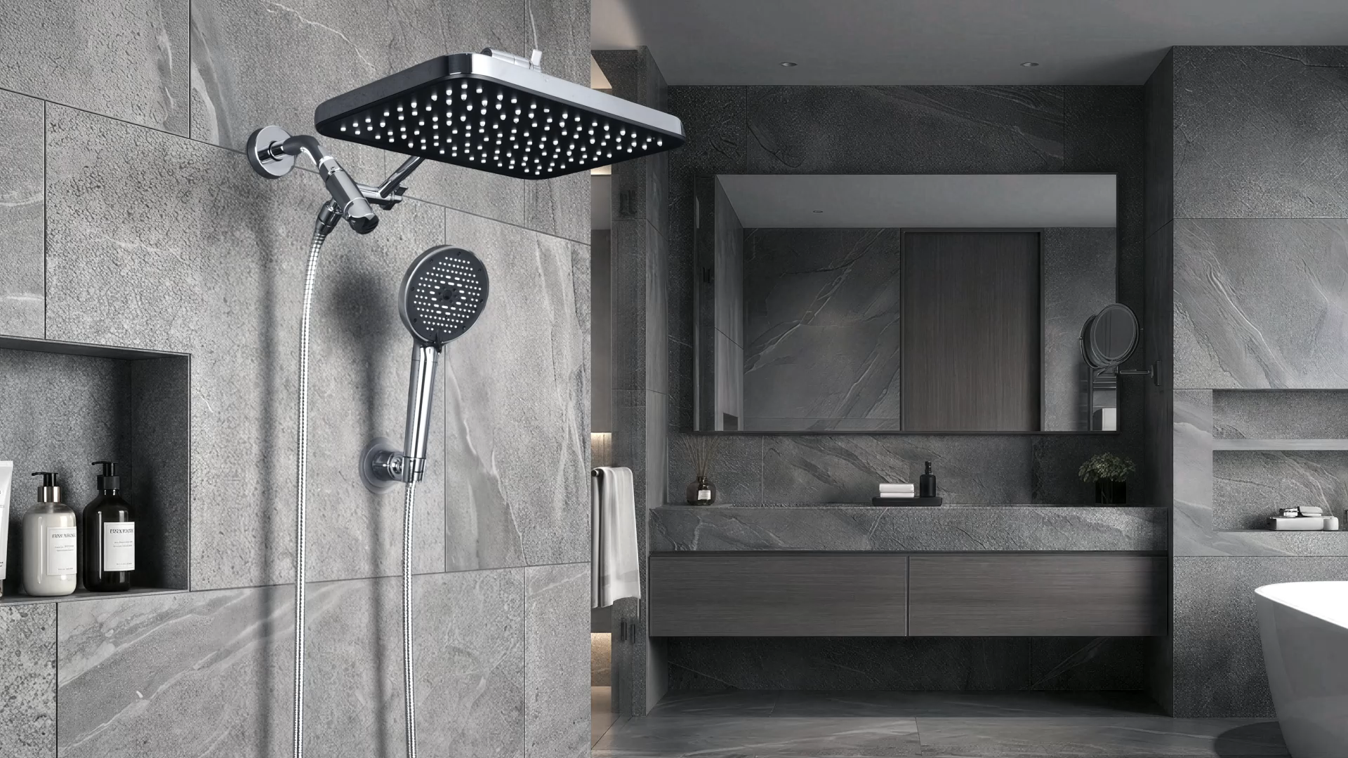 12 Inch Wide Rain Shower Head with NSF Filtered Handheld Combo, High Pressure Rainfall Shower Head, 9 Spray Modes Handheld with 9-Inch Extension Arm, Comes with Filter Removes Chlorine