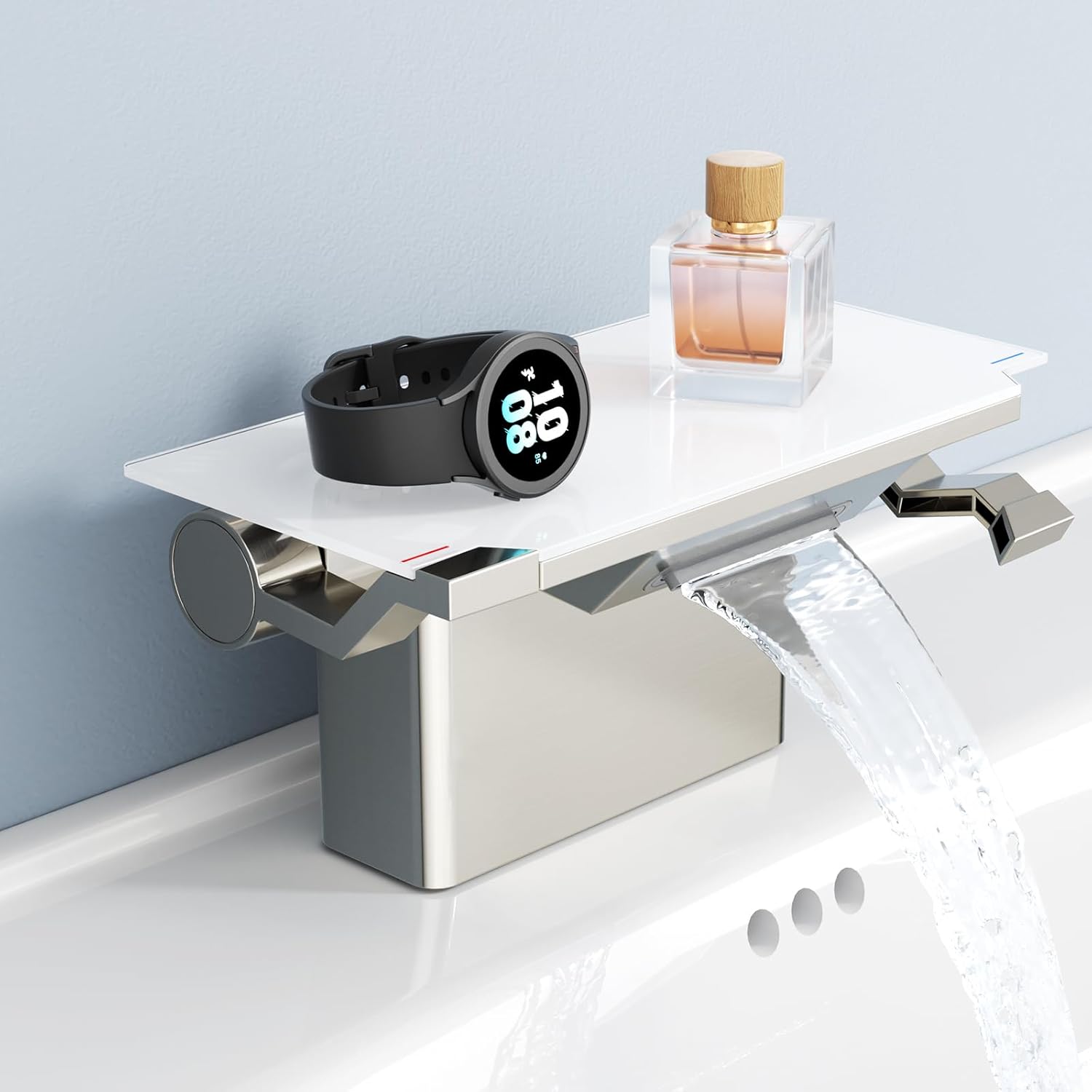 EMBATHER Matte Black Bathroom Faucet with Storage Platform for Bathroom Sink - NSF Certified 4 Inch 2 Handle Basin Faucet, Widerspread Bathroom Sink Faucet