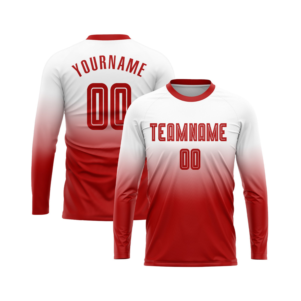 Custom White Red Sublimation Long Sleeve Fade Fashion Soccer Uniform Jersey～～～$22.99～Sublimation Long Sleeve Soccer～～mysite～shopiaas～啦啦啦