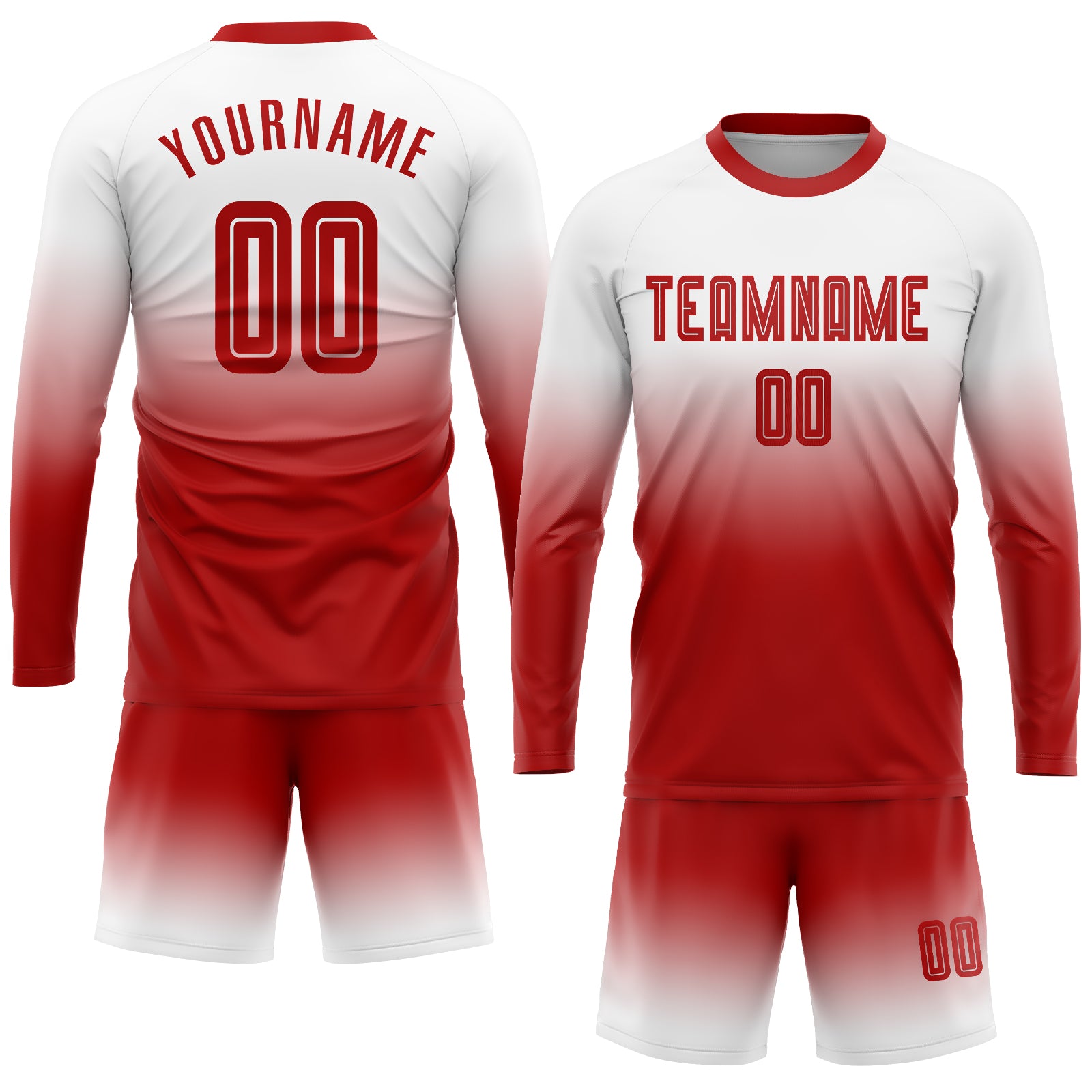 Custom White Red Sublimation Long Sleeve Fade Fashion Soccer Uniform Jersey～～～$22.99～Sublimation Long Sleeve Soccer～～mysite～shopiaas～啦啦啦