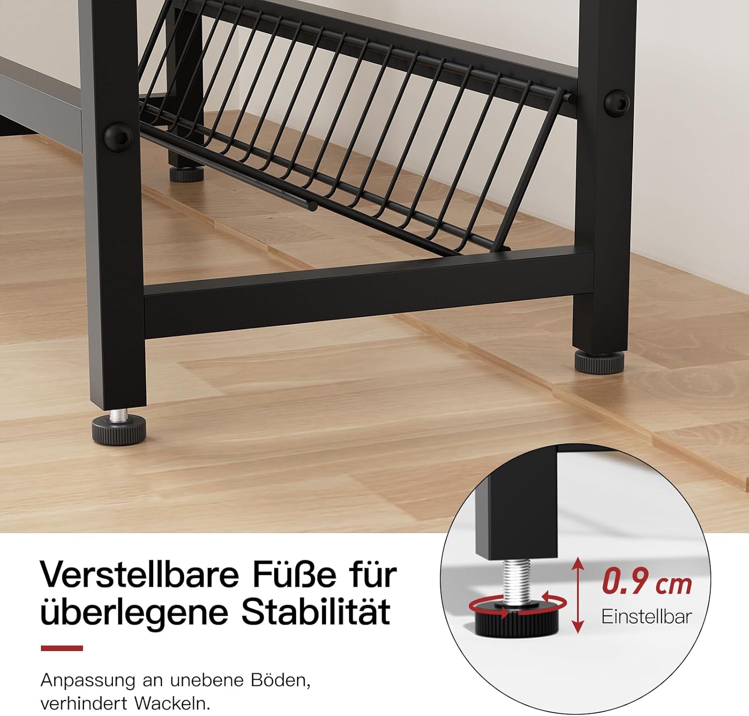 Rainsworth Drinks Crate Rack with Shelf with Metal Mesh Holder, 33D x 75W x 113H cm, 4 Crate Shelves for 4 Crates, Drinks Rack with Adjustable Feet