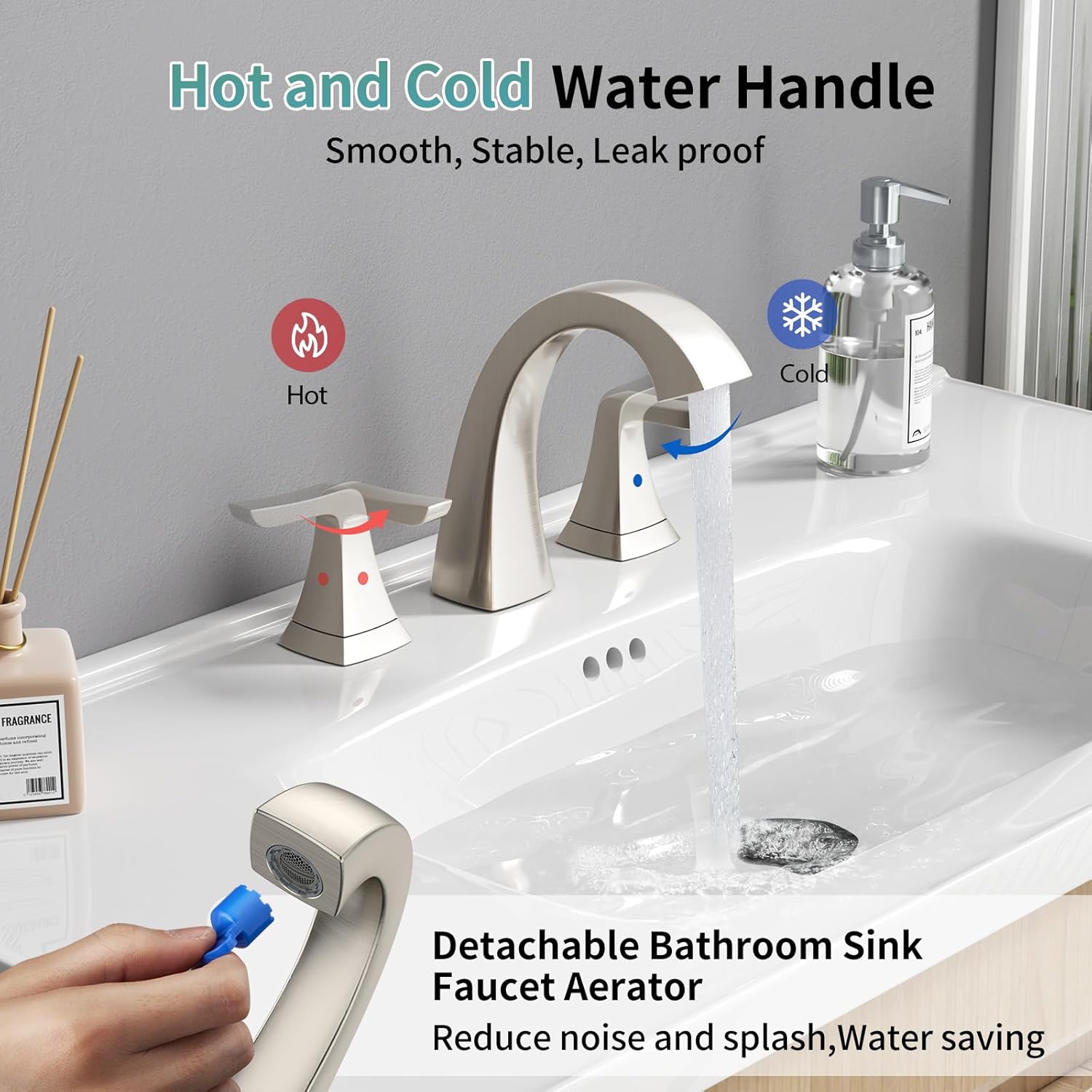 3-Hole Bathroom Sink Faucet - SR SUN RISE NSF Certified 8-inch Brushed Nickel Faucets with Pop-up Drain Assembly, 2 Handles, 2 Water Supply Lines, Widespread Sink Faucet for Vanity, RV, and Bathroom