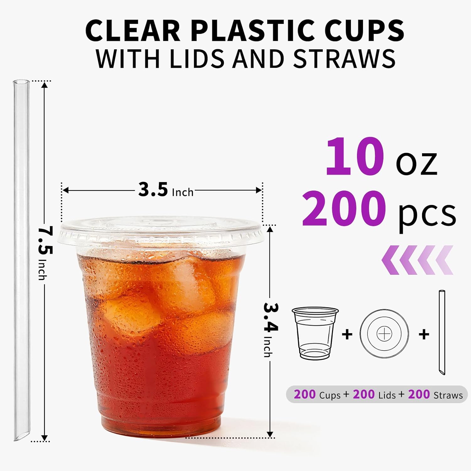 Astomi 10 oz Disposable Plastic Cups, Clear Iced Coffee Cups with Lids and Straws, Sturdy and Food-Safe Plastic Cups with Lids, Portable Clear Drink Cups for Parties, Events, and Offices