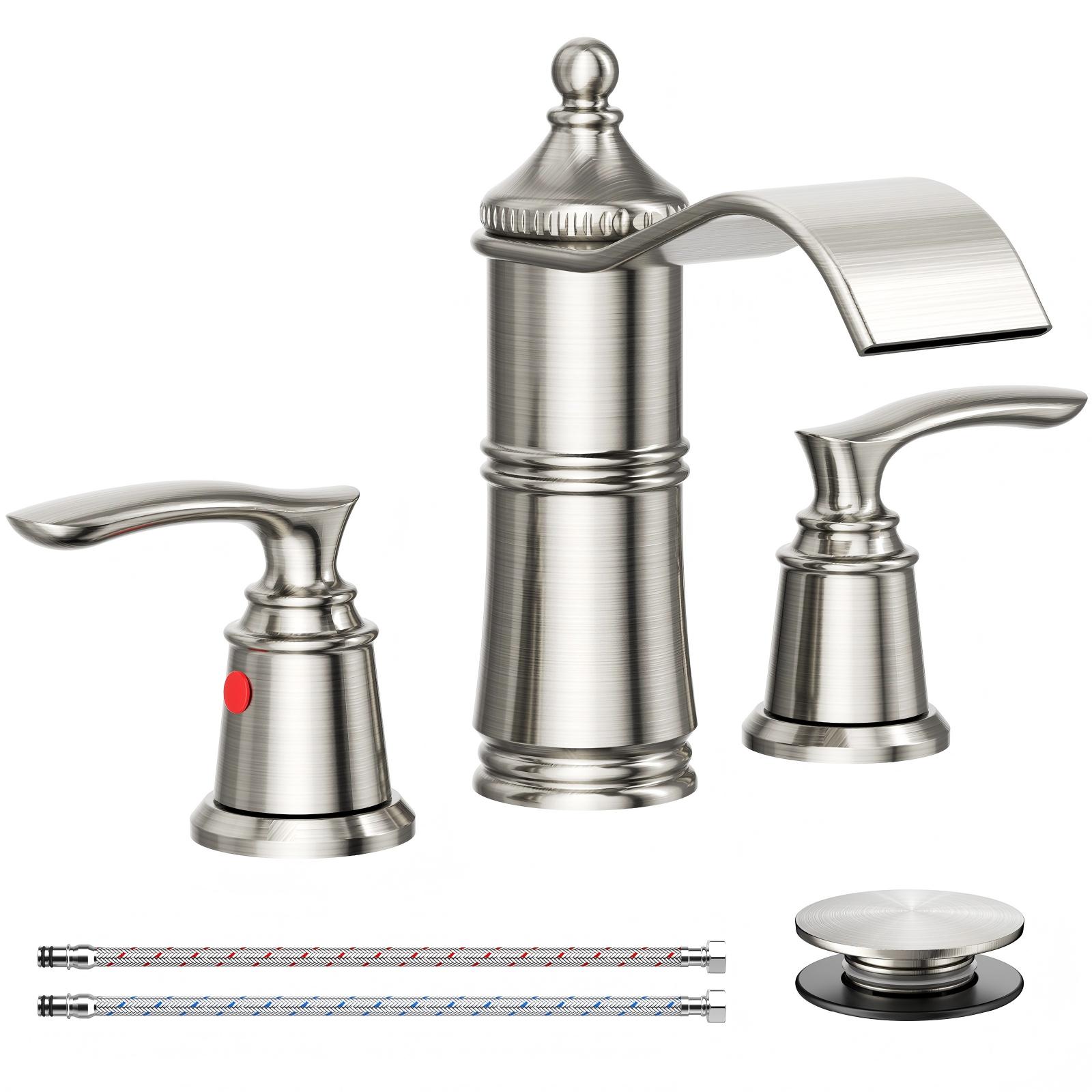 SR SUN RISE Vintage 8 Inch 3-Hole Waterfall Bathroom Faucet, Brushed Nickel