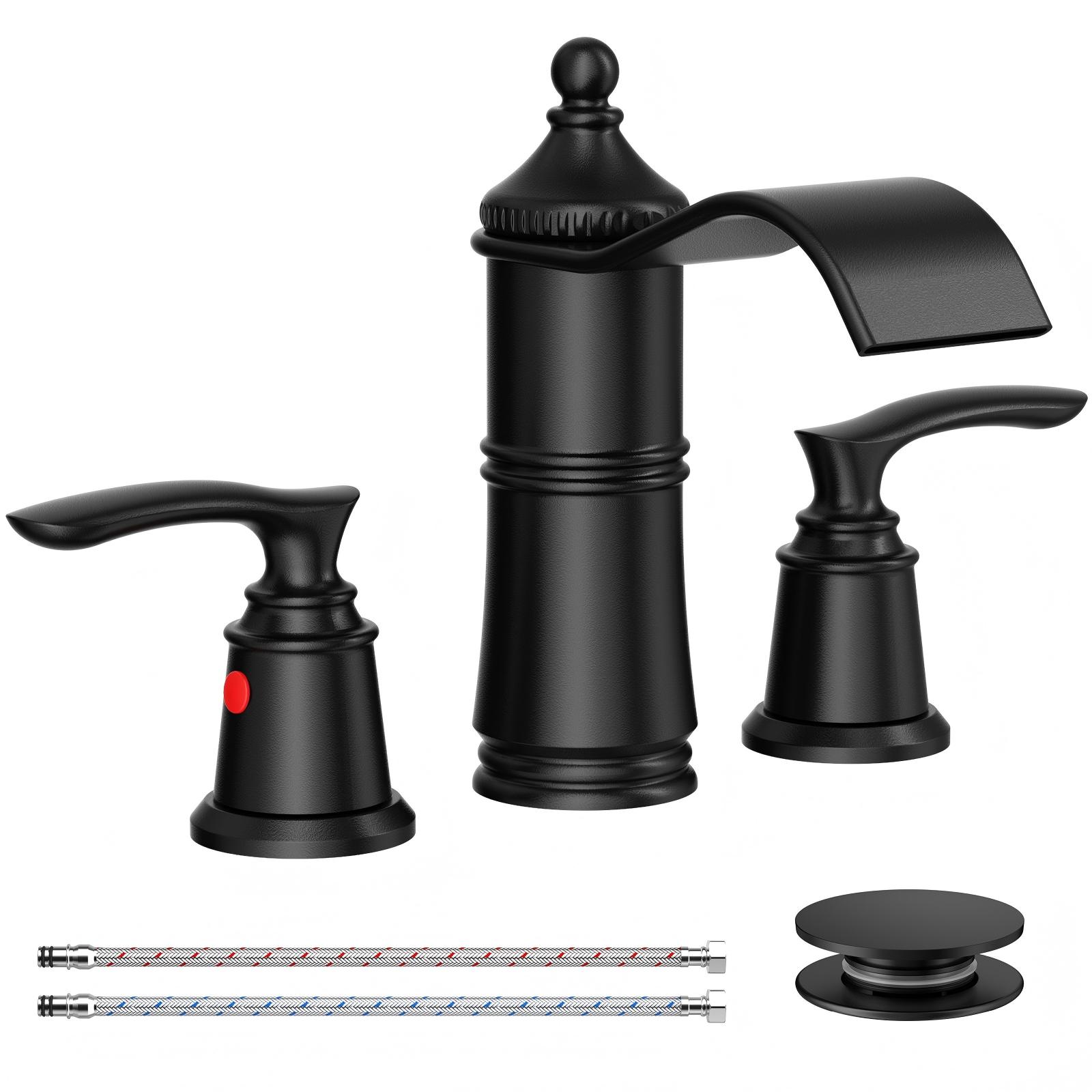 SR SUN RISE Vintage 8 Inch 3-Hole Waterfall Bathroom Faucet, Matte Black