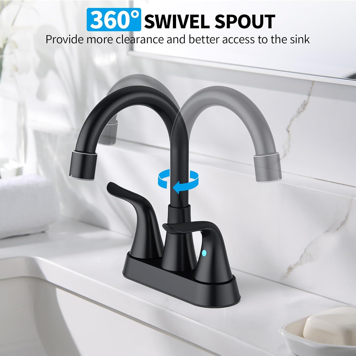 EMBATHER Bathroom Faucets Centerset, NSF Certified 4 inch Matte Black Vanity Faucet for Sink 2 or 3 Hole with Pop-up Drain and 2 Supply Hoses, 2 Handle Touch on Bathroom Sink Faucets