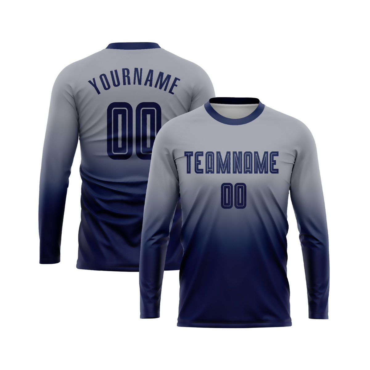 Custom Gray Navy Sublimation Long Sleeve Fade Fashion Soccer Uniform Jersey～～～$22.99～Sublimation Long Sleeve Soccer～～mysite～shopiaas～啦啦啦