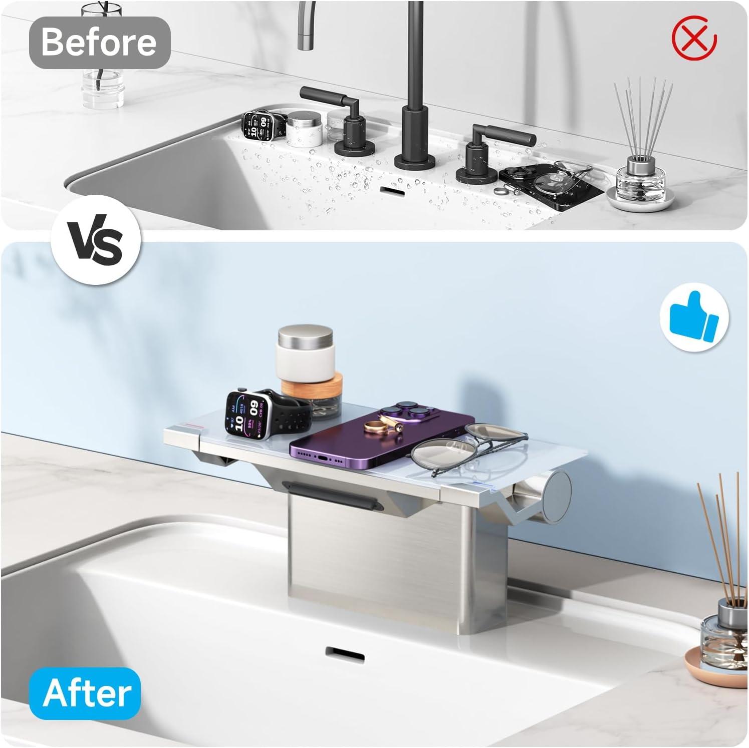 EMBATHER Matte Black Bathroom Faucet with Storage Platform for Bathroom Sink - NSF Certified 4 Inch 2 Handle Basin Faucet, Widerspread Bathroom Sink Faucet