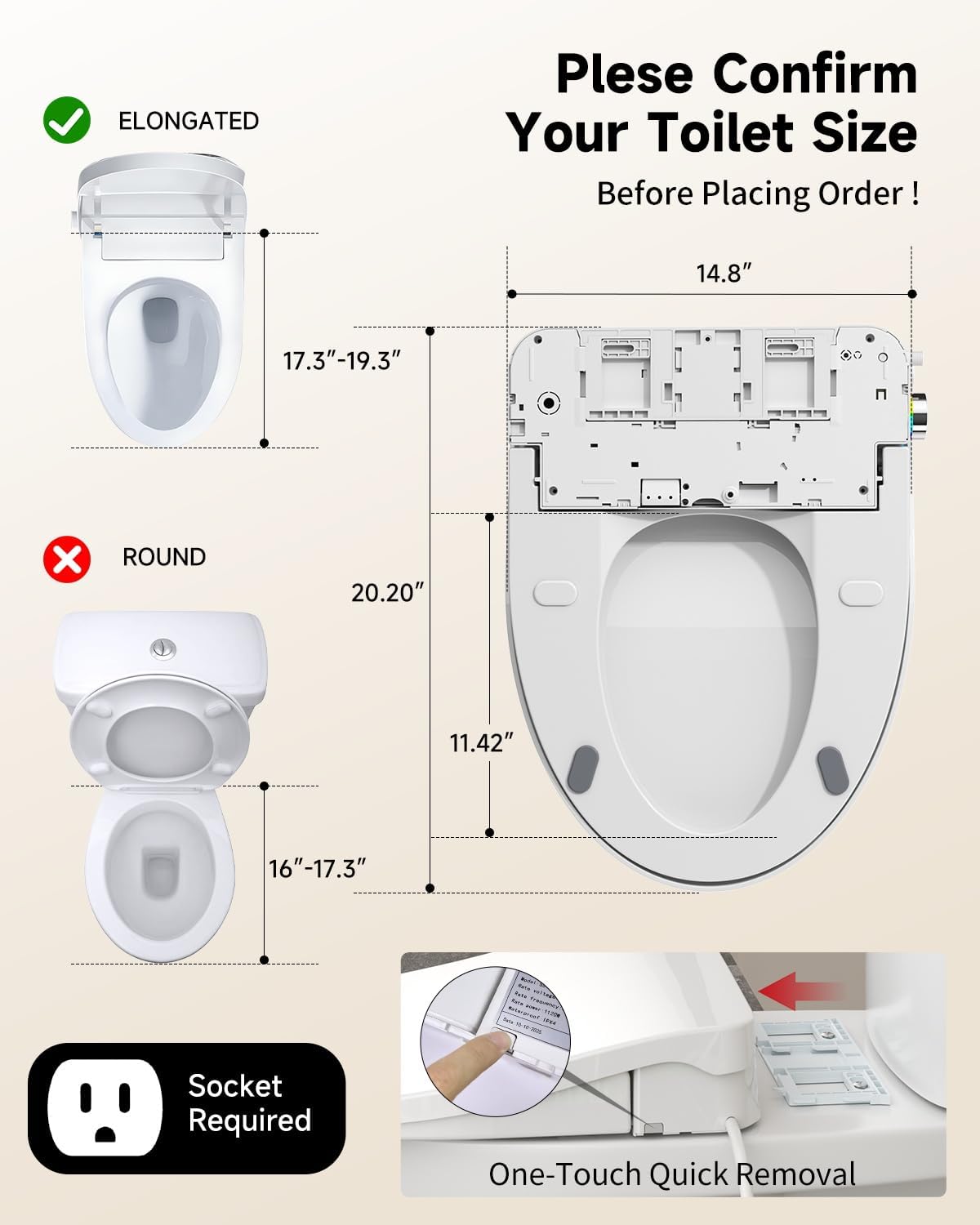Rainsworth Smart Bidet Seat with Dual User Memory, Instant Heat & Auto-Dry Cycle - Adjustable Heated Seat, Warm Water, Stainless Nozzles, Remote & Knob Control for Elongated Toilets