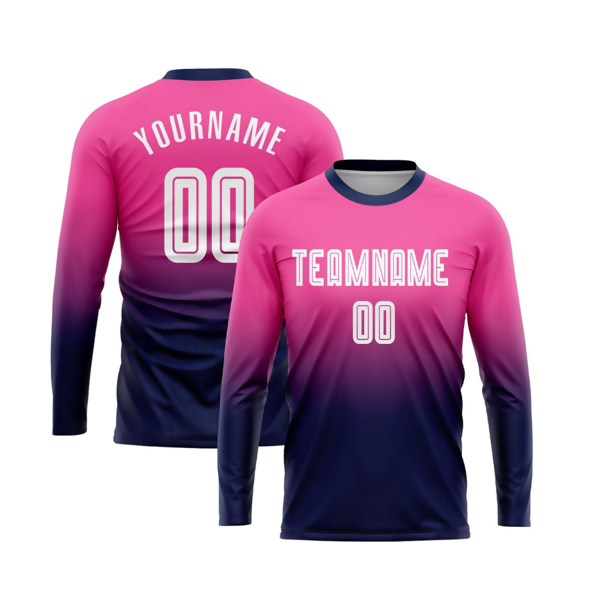 Custom Pink White-Navy Sublimation Long Sleeve Fade Fashion Soccer Uniform Jersey～～～$22.99～Sublimation Long Sleeve Soccer～～mysite～shopiaas～啦啦啦