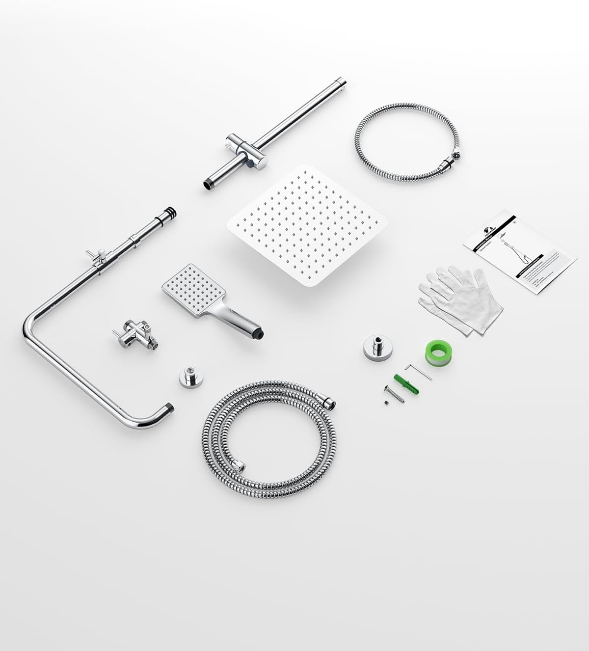 SunCleanse Rain shower without fittings, square shower head made of stainless steel, 25 x 25 cm, height adjustable shower rail from 75-110 cm, with high pressure hand shower, shower system with brass switching valve, chrome