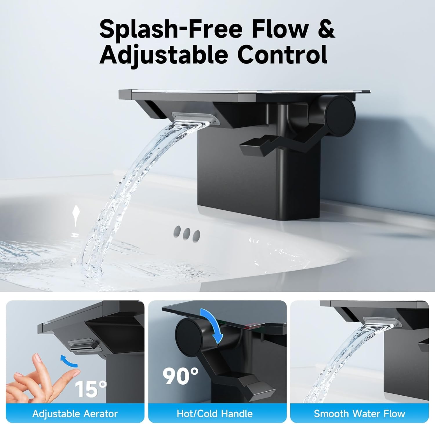 EMBATHER Matte Black Bathroom Faucet with Storage Platform for Bathroom Sink - NSF Certified 4 Inch 2 Handle Basin Faucet, Widerspread Bathroom Sink Faucet