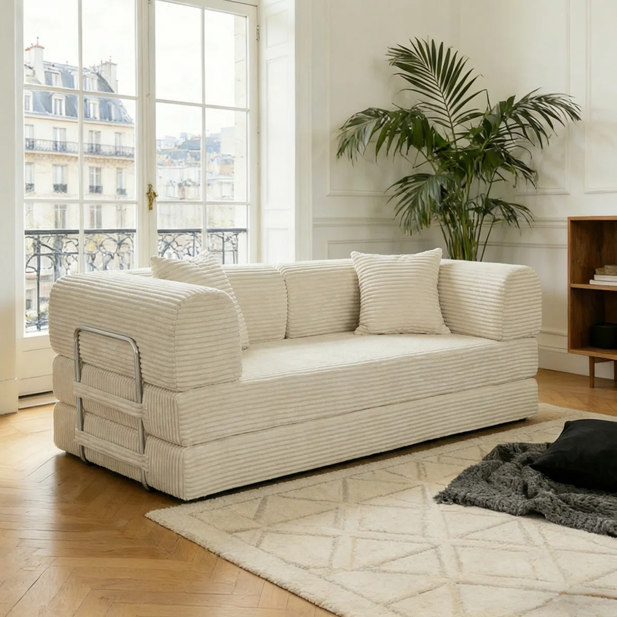 78.7-inch King Size Convertible Sofa Bed With Two Pillows, Corduroy Folding Sofa Bed Mattress, Removable And Washable, For Small Living Room Space.