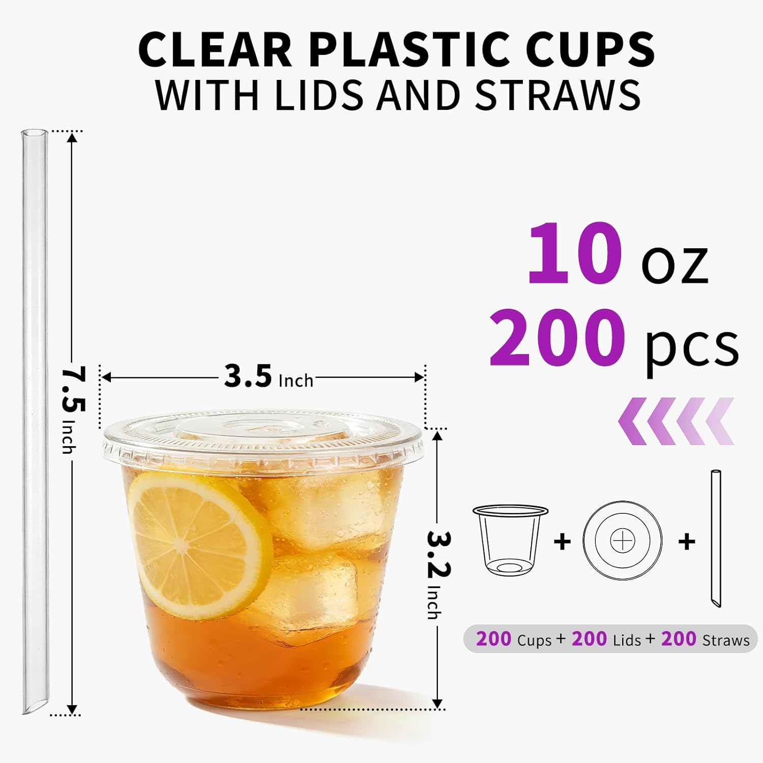 Astomi 10 oz Disposable Plastic Cups, Clear Iced Coffee Cups with Lids and Straws, Sturdy and Food-Safe Plastic Cups with Lids, Portable Clear Drink Cups for Parties, Events, and Offices