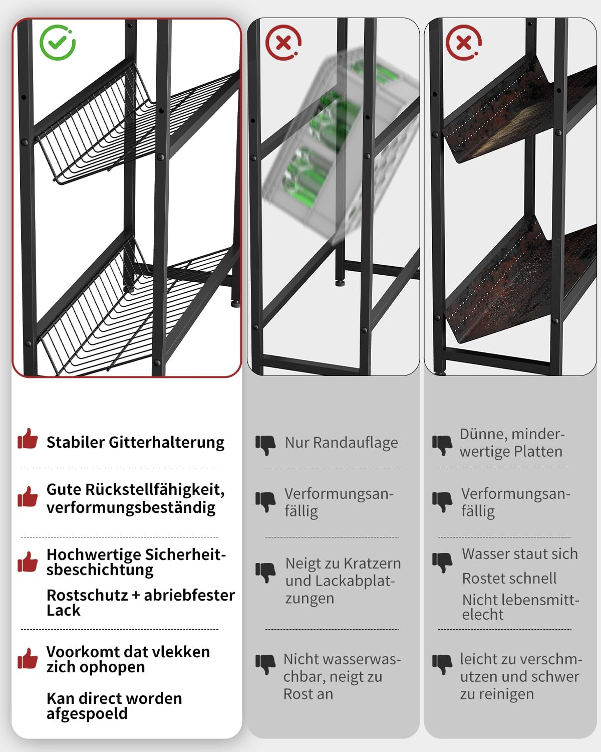 Rainsworth Drinks Crate Rack with Shelf with Metal Mesh Holder, 33D x 75W x 113H cm, 4 Crate Shelves for 4 Crates, Drinks Rack with Adjustable Feet