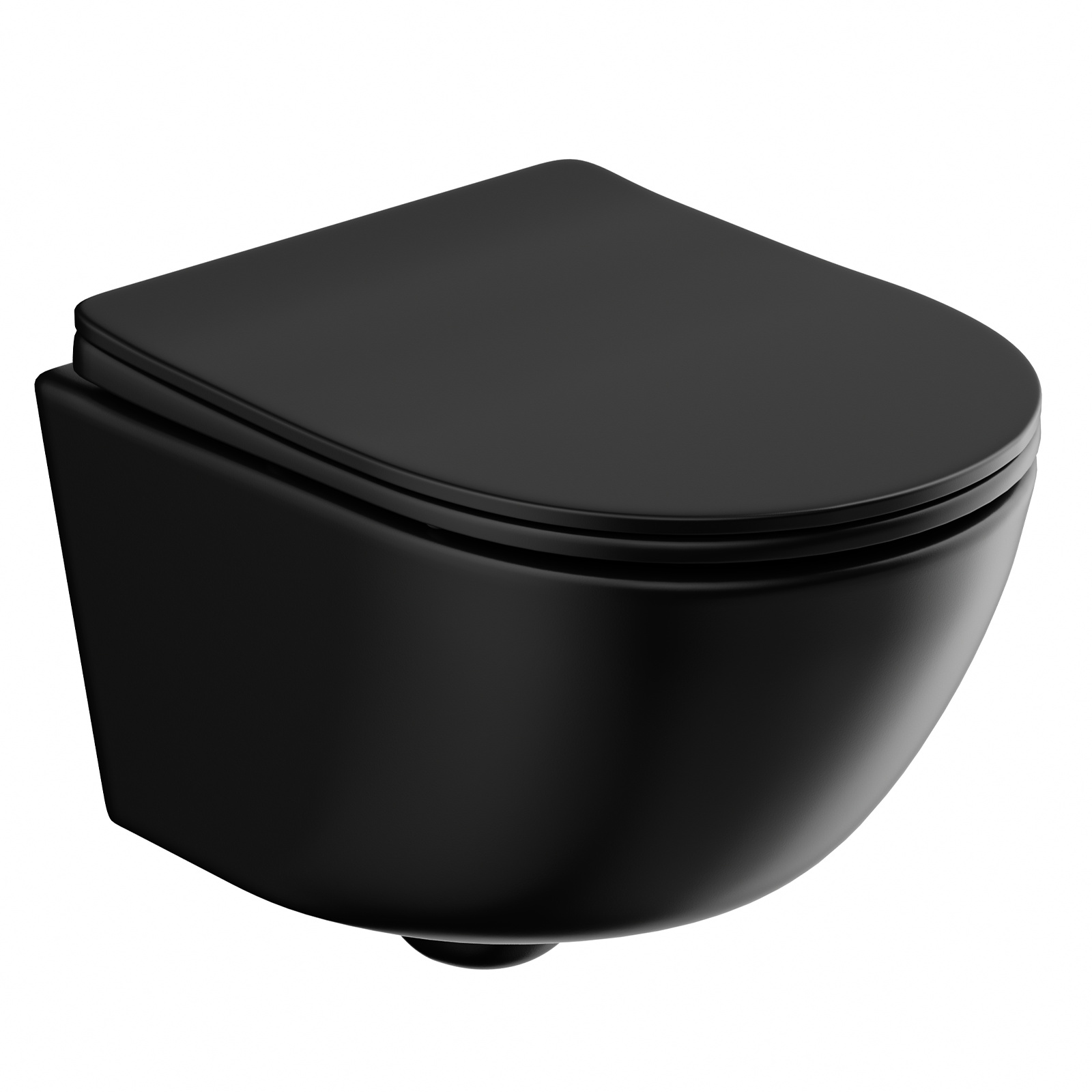 Rainsworth Wall-Mounted Toilet Rimless - Hanging Toilet Powerful Flushing with Efficient Flushing Technology, Toilet Bowl Including Toilet Seat with Soft-Close Mechanism and Quick Release, Black, 48.5 cm