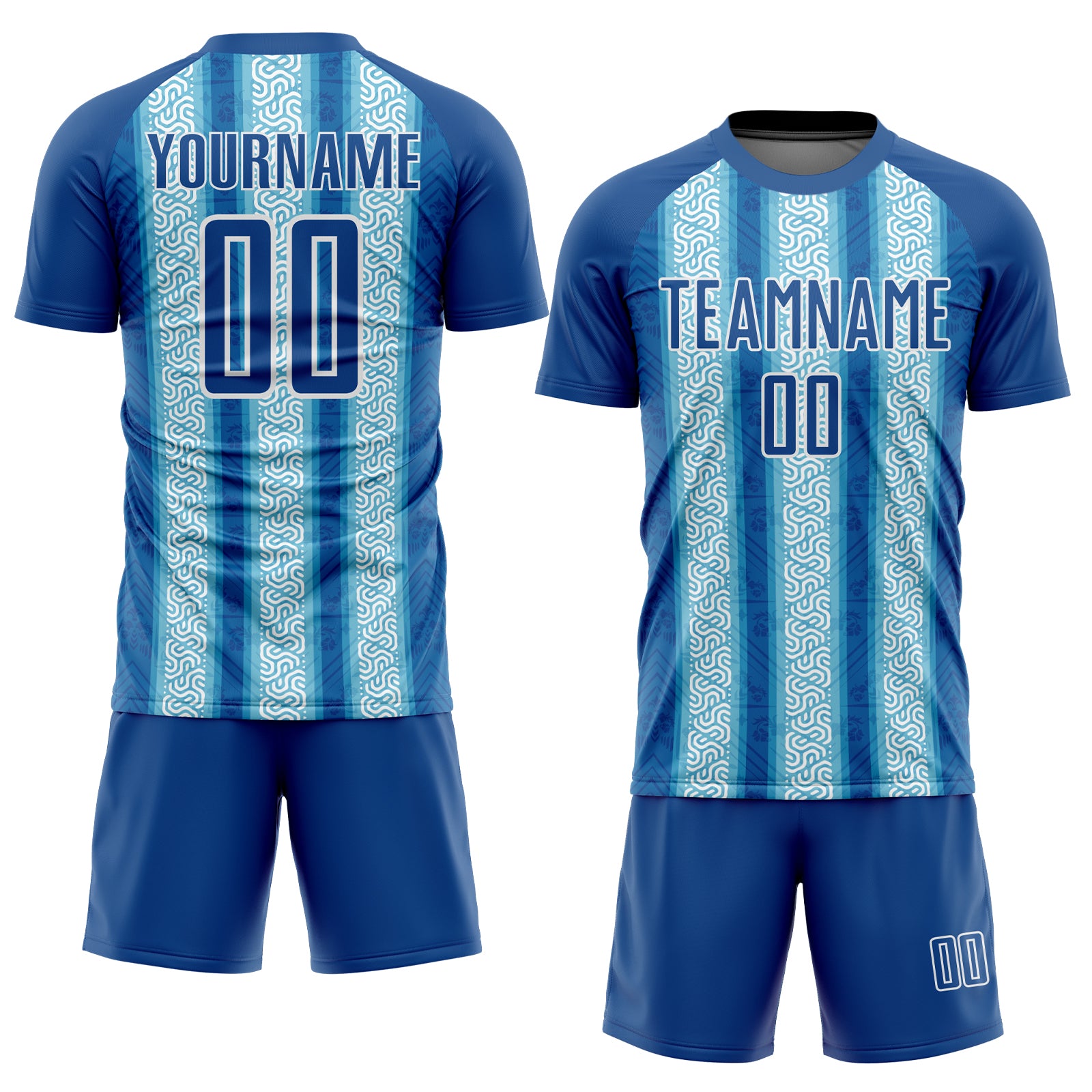 Custom Blue Light Blue-White Ethnic Stripes Sublimation Soccer Uniform Jersey～～～$16.99～Sublimation Soccer～～mysite～shopiaas～啦啦啦