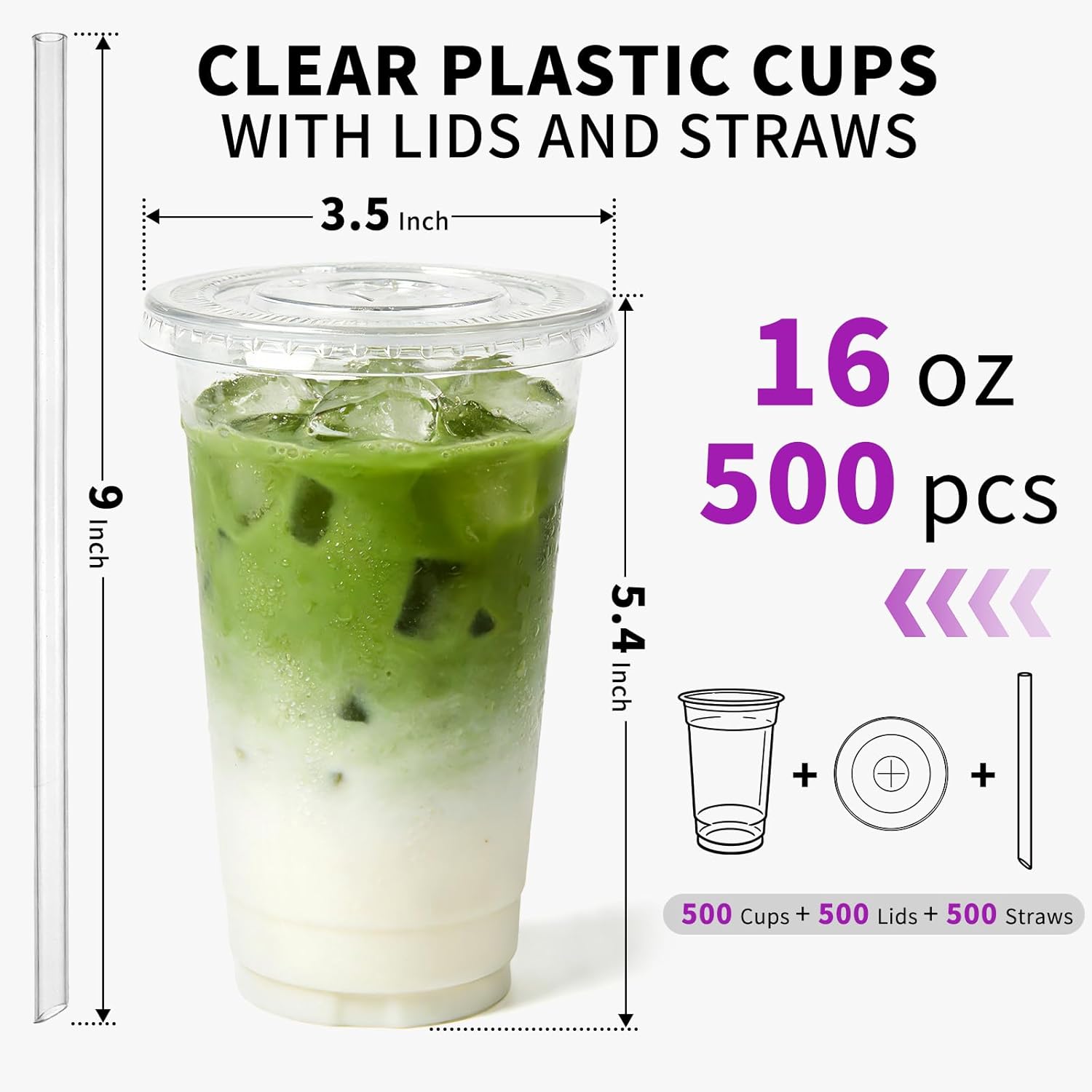 Astomi 10 oz Disposable Plastic Cups, Clear Iced Coffee Cups with Lids and Straws, Sturdy and Food-Safe Plastic Cups with Lids, Portable Clear Drink Cups for Parties, Events, and Offices