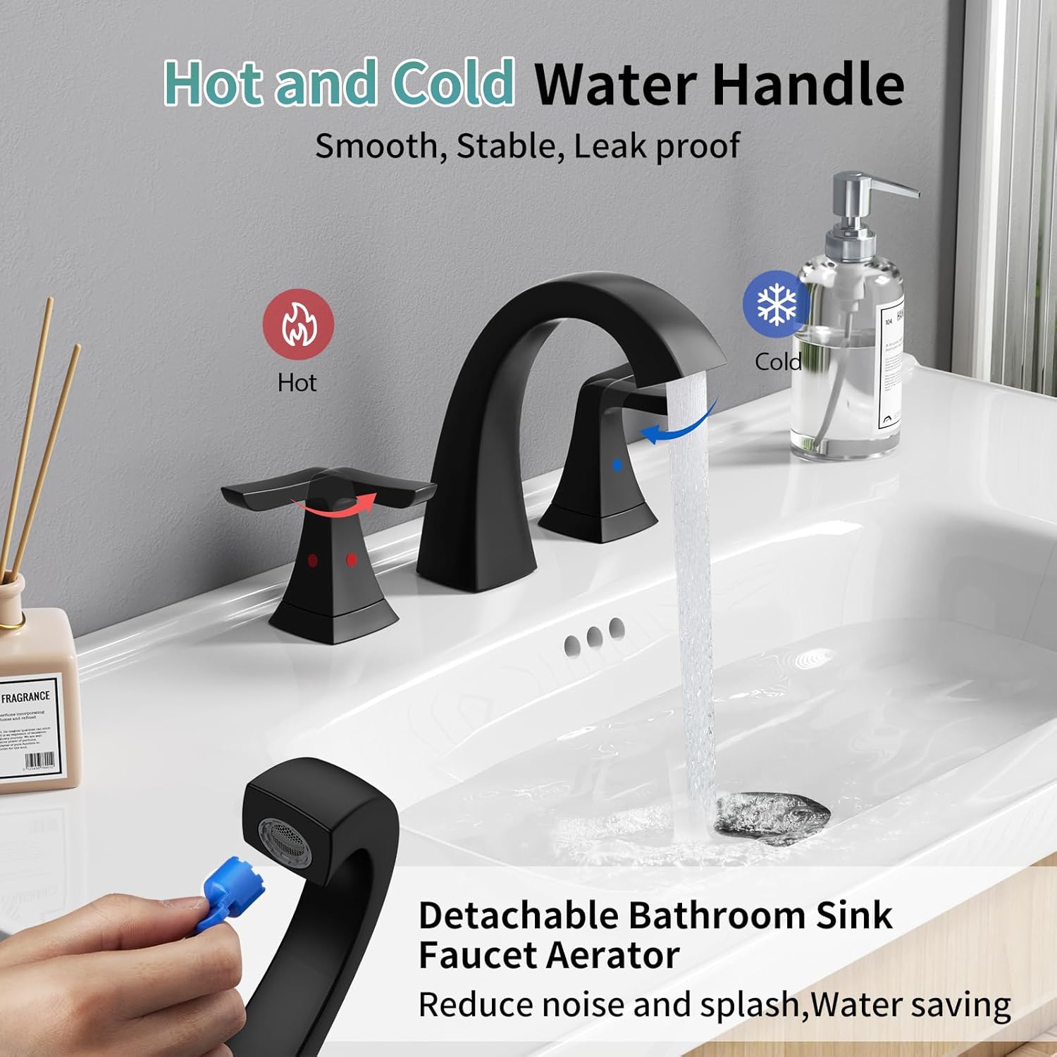 3-Hole Bathroom Sink Faucet - SR SUN RISE NSF Certified 8-inch Matte Black Faucets with Pop-up Drain Assembly, 2 Handles, 2 Water Supply Lines, Widespread Sink Faucet for Vanity, RV, and Bathroom