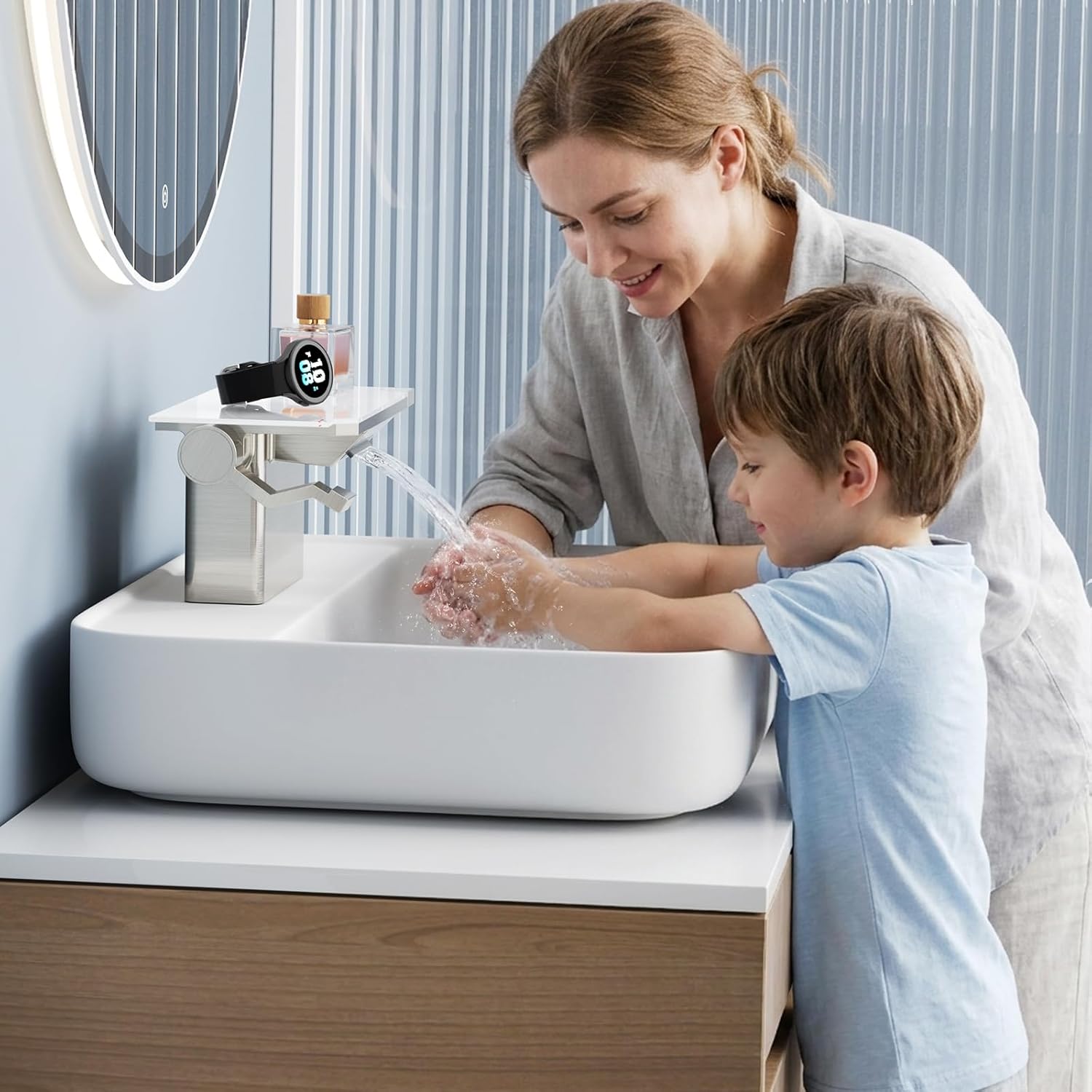 EMBATHER Matte Black Bathroom Faucet with Storage Platform for Bathroom Sink - NSF Certified 4 Inch 2 Handle Basin Faucet, Widerspread Bathroom Sink Faucet
