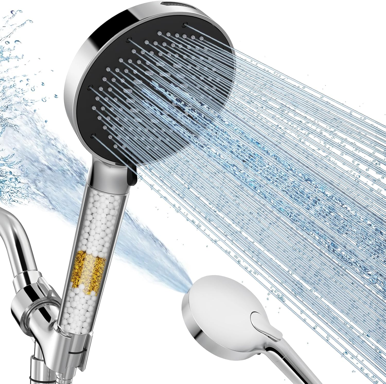 Filtered Shower Head with Handheld for Hard Water to Remove Chlorine High Pressure 9-Spray Setting (With Power Wash) Anti-Clog Nozzles 1 Filter Chrome