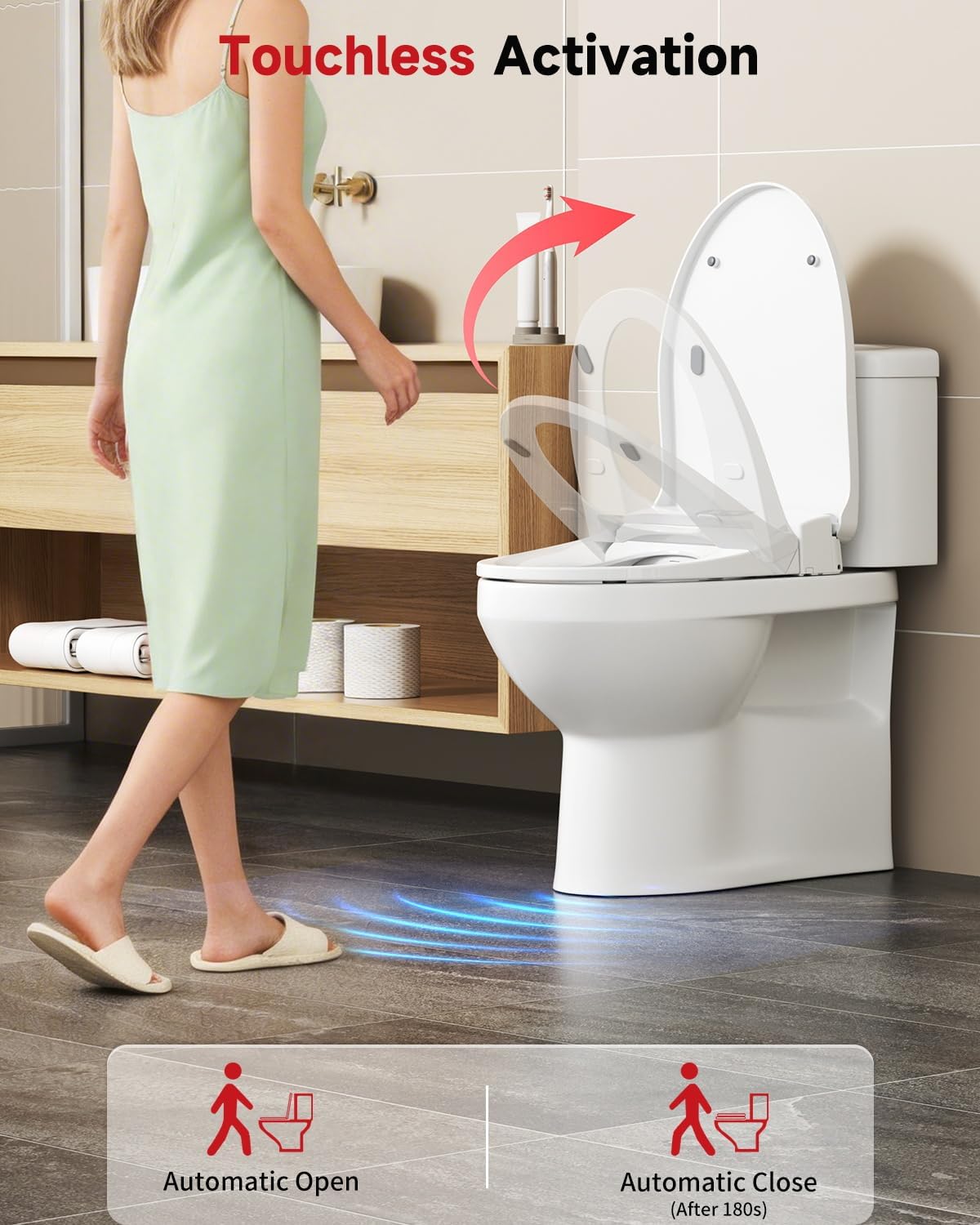 Rainsworth Smart Bidet Seat with Dual User Memory, Instant Heat & Auto-Dry Cycle - Adjustable Heated Seat, Warm Water, Stainless Nozzles, Remote & Knob Control for Elongated Toilets