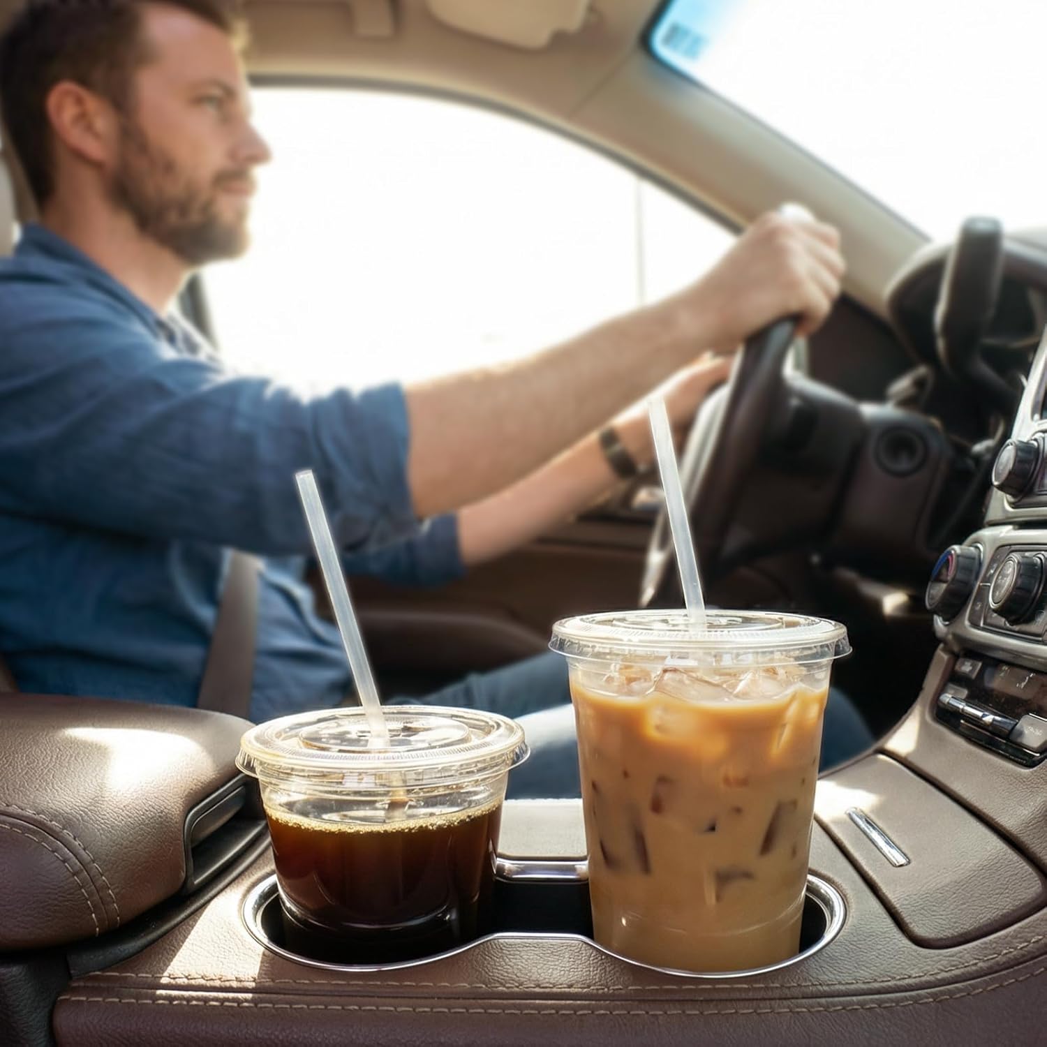 Astomi 10 oz Disposable Plastic Cups, Clear Iced Coffee Cups with Lids and Straws, Sturdy and Food-Safe Plastic Cups with Lids, Portable Clear Drink Cups for Parties, Events, and Offices