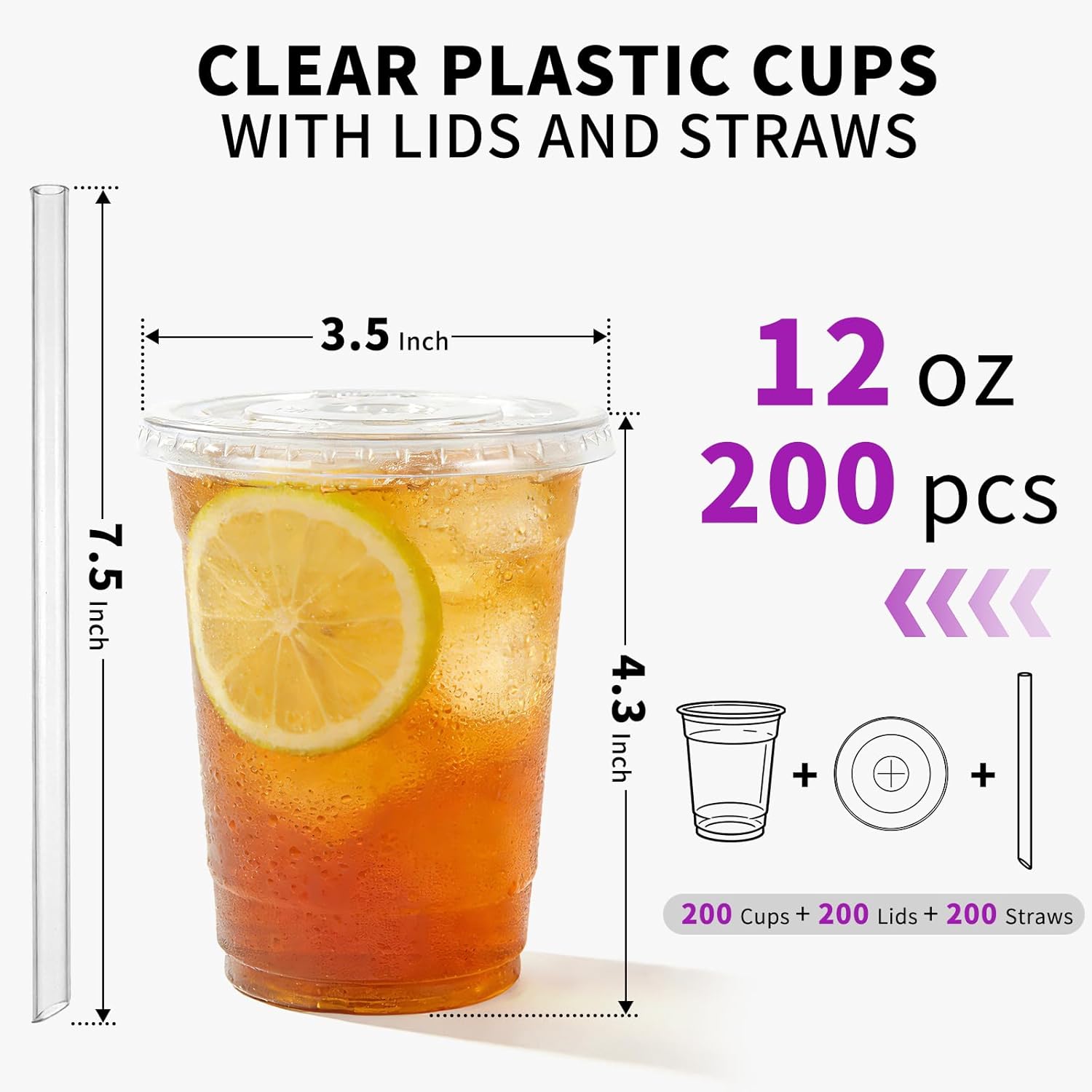 Astomi 10 oz Disposable Plastic Cups, Clear Iced Coffee Cups with Lids and Straws, Sturdy and Food-Safe Plastic Cups with Lids, Portable Clear Drink Cups for Parties, Events, and Offices