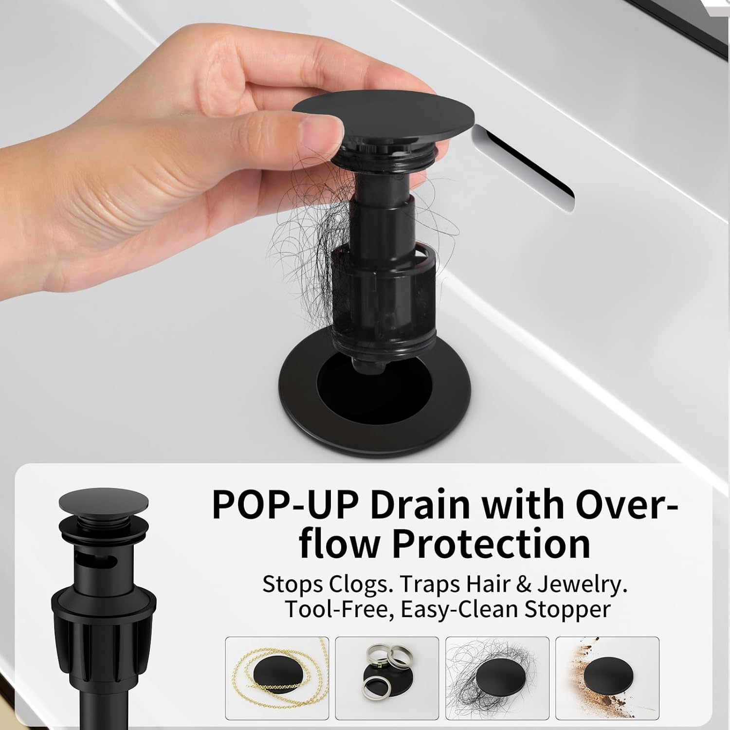 3-Hole Bathroom Sink Faucet - SR SUN RISE NSF Certified 8-inch Matte Black Faucets with Pop-up Drain Assembly, 2 Handles, 2 Water Supply Lines, Widespread Sink Faucet for Vanity, RV, and Bathroom