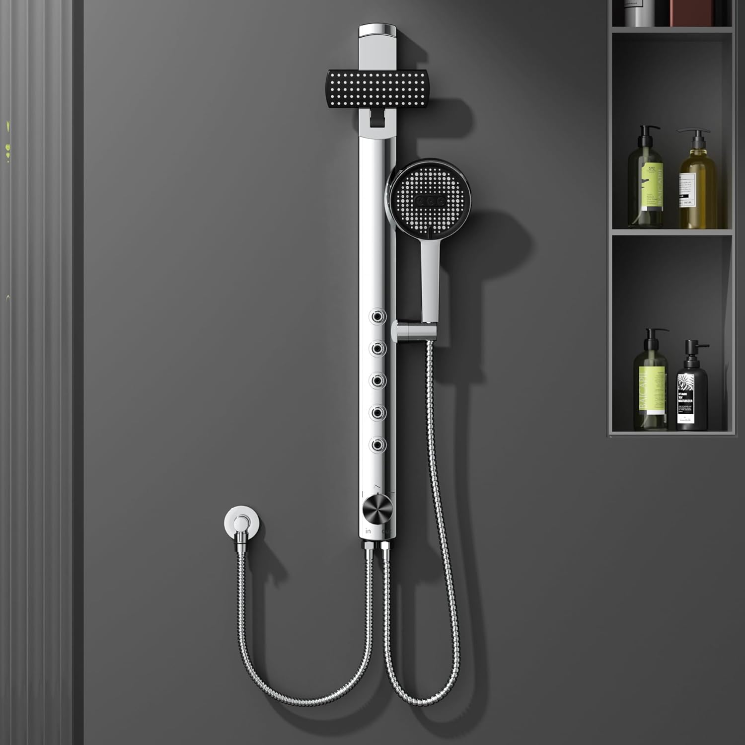 Rainsworth Rain Shower without Fittings, Shower System with Height-Adjustable Shower Rail and 3 Jet Types, Hand Shower, Shower Set with Rain Shower, Shower Set for Bathroom, Chrome