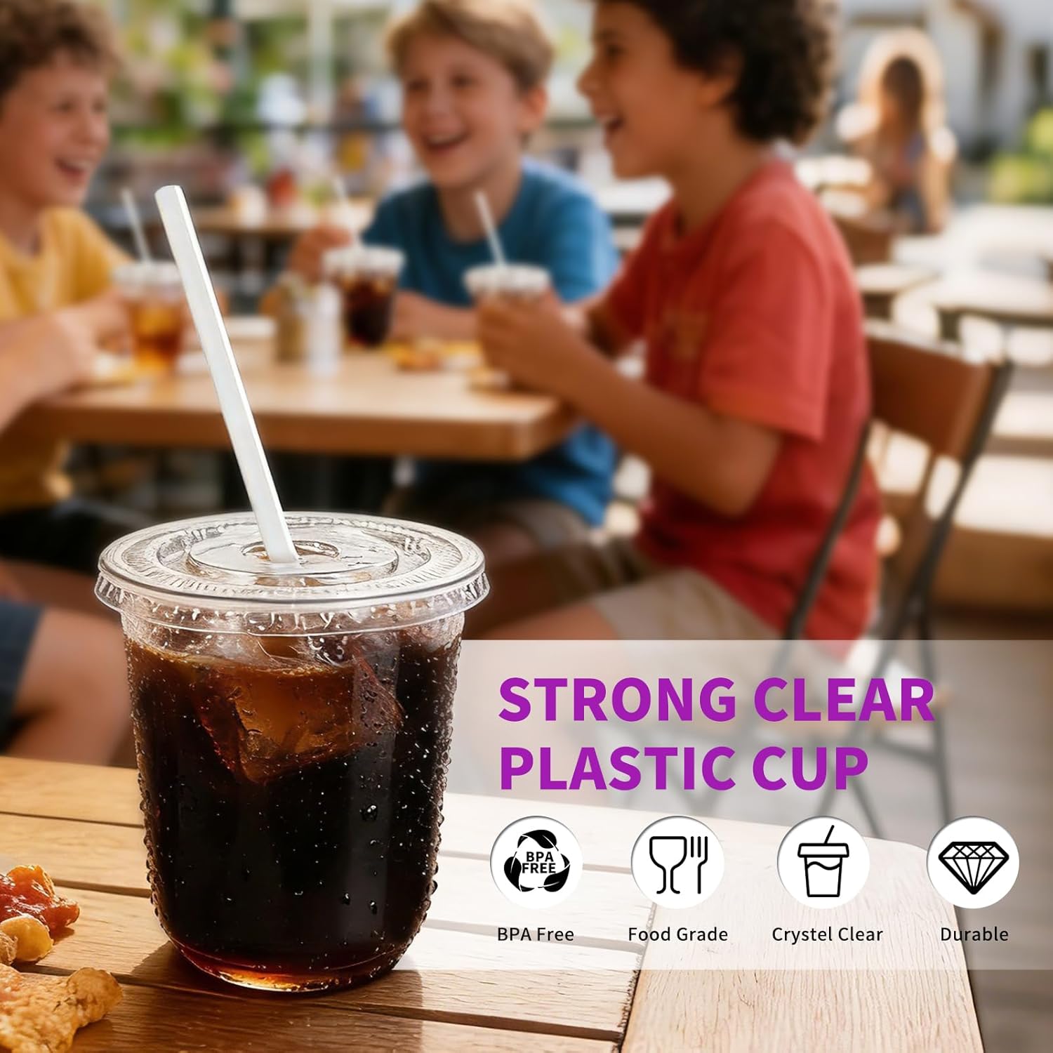 Astomi 10 oz Disposable Plastic Cups, Clear Iced Coffee Cups with Lids and Straws, Sturdy and Food-Safe Plastic Cups with Lids, Portable Clear Drink Cups for Parties, Events, and Offices