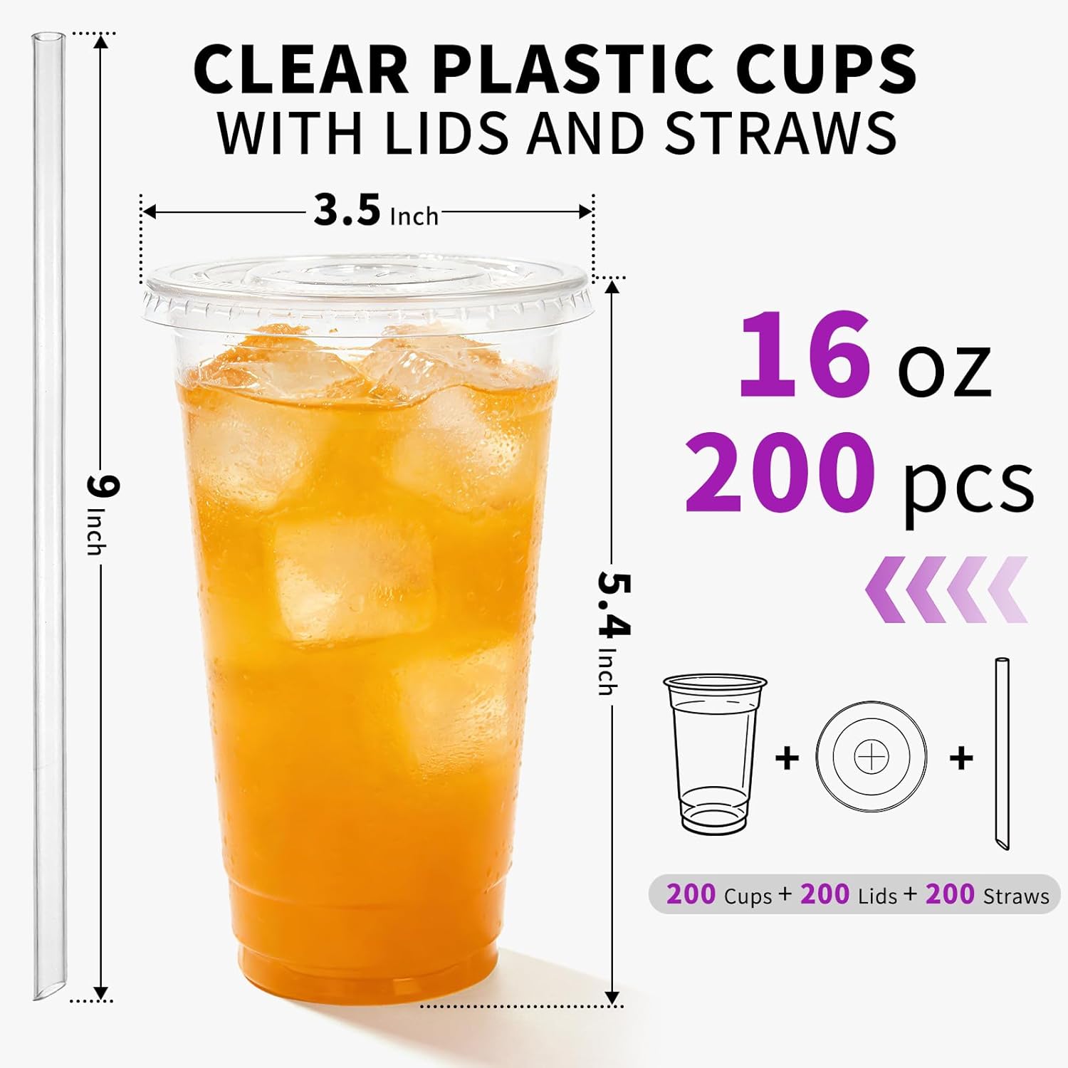 Astomi 10 oz Disposable Plastic Cups, Clear Iced Coffee Cups with Lids and Straws, Sturdy and Food-Safe Plastic Cups with Lids, Portable Clear Drink Cups for Parties, Events, and Offices