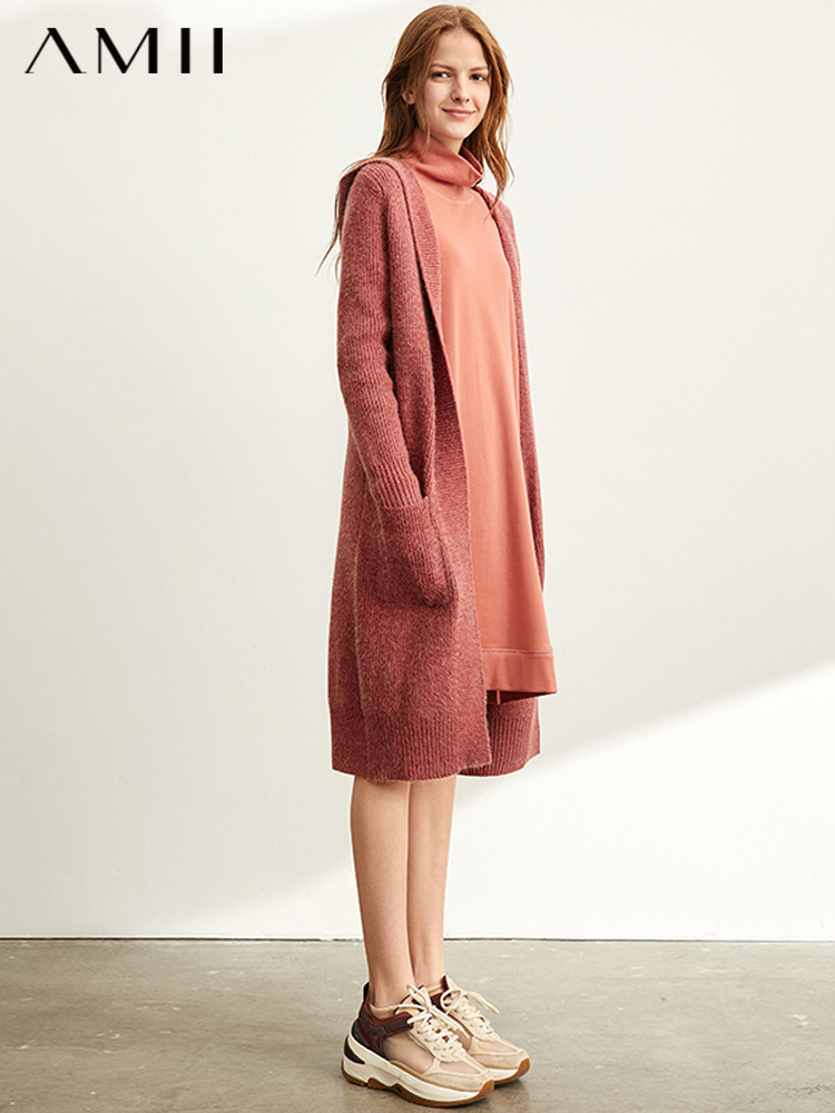 Amii Minimalism Spring Lazy Sweater Coat Women Fashion New Loose Hat Long Knitted Female Cardigan Tops  11940475～～～$37.48～～xiong,huan one,huan two,huan three～～shopiaas～啦啦啦