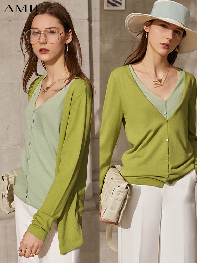 kucun dan Amii Minimalism Spring New Cardigan For Women Fashion Vneck Patchwork Single Breasted Women's Sweaters Tops 12140131～～～$100.00～～～～shopiaas～啦啦啦