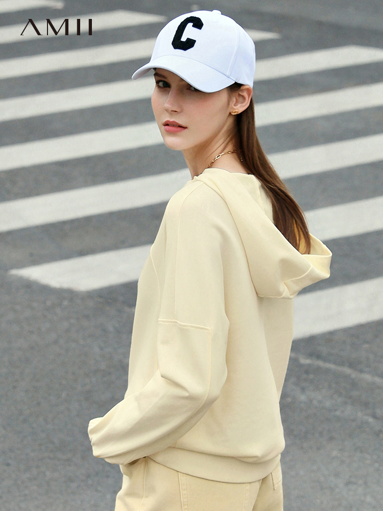 多了个划线价Amii Minimalism Sweatshirt Women Spring Hooded Clothes Solid Loose Hoodies 100% Cotton Casual Pullover Female Tops 12240199～～～$39.24～～～～shopiaas～啦啦啦