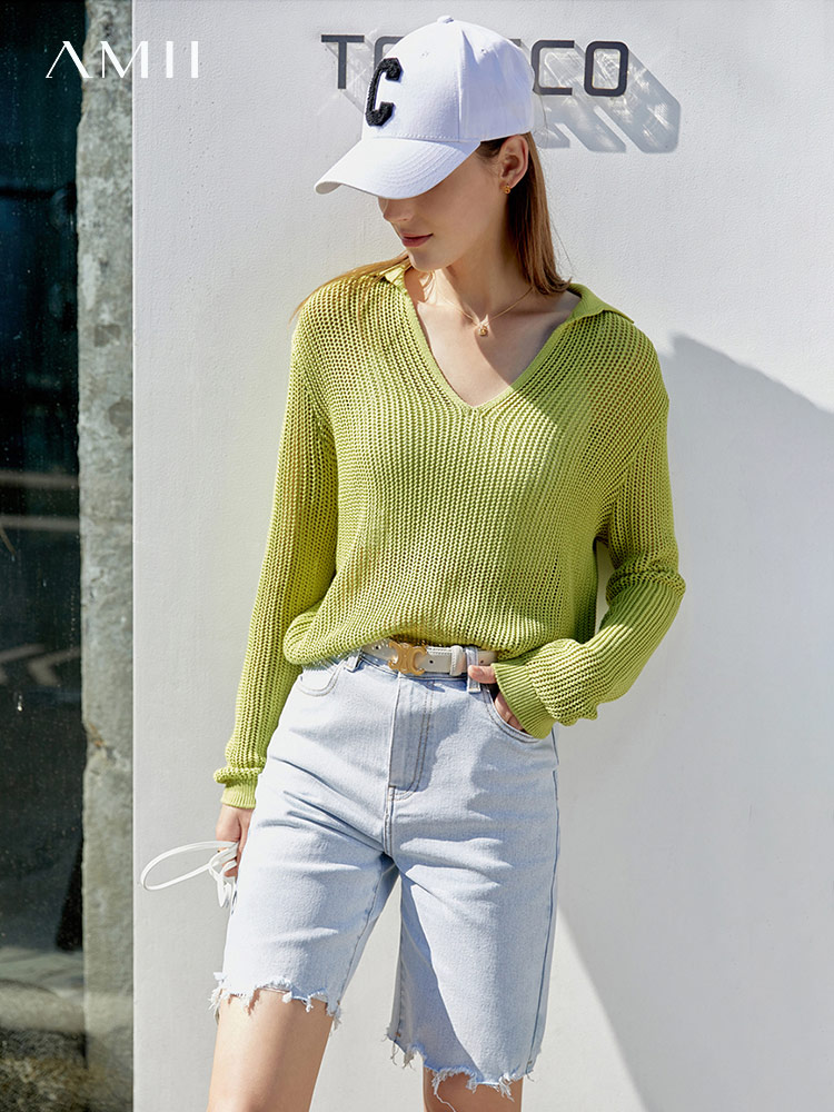 Amii Minimalism Spring Sweater For Women Fashion Hollow Clothing Ladies Knitted Tops Women's Pullover Female Tops 12240410～～～$40.36～～～～shopiaas～啦啦啦