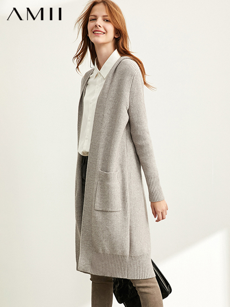 Amii Minimalism Spring Lazy Sweater Coat Women Fashion New Loose Hat Long Knitted Female Cardigan Tops  11940475～～～$37.48～～xiong,huan one,huan two,huan three～～shopiaas～啦啦啦