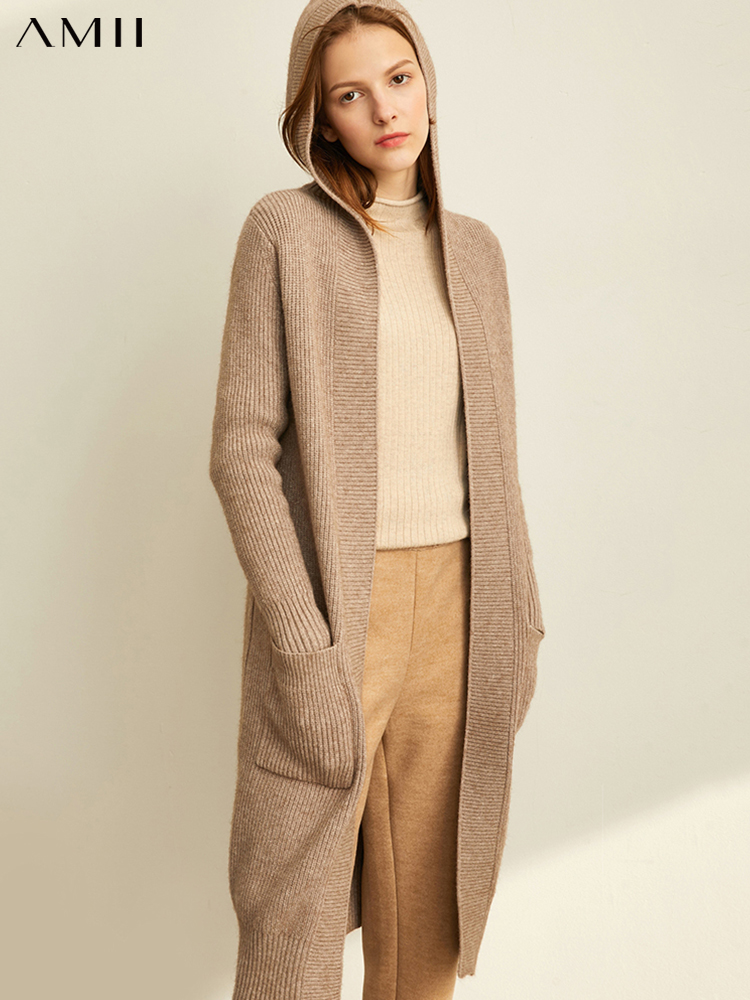Amii Minimalism Spring Lazy Sweater Coat Women Fashion New Loose Hat Long Knitted Female Cardigan Tops  11940475～～～$37.48～～～～shopiaas～啦啦啦