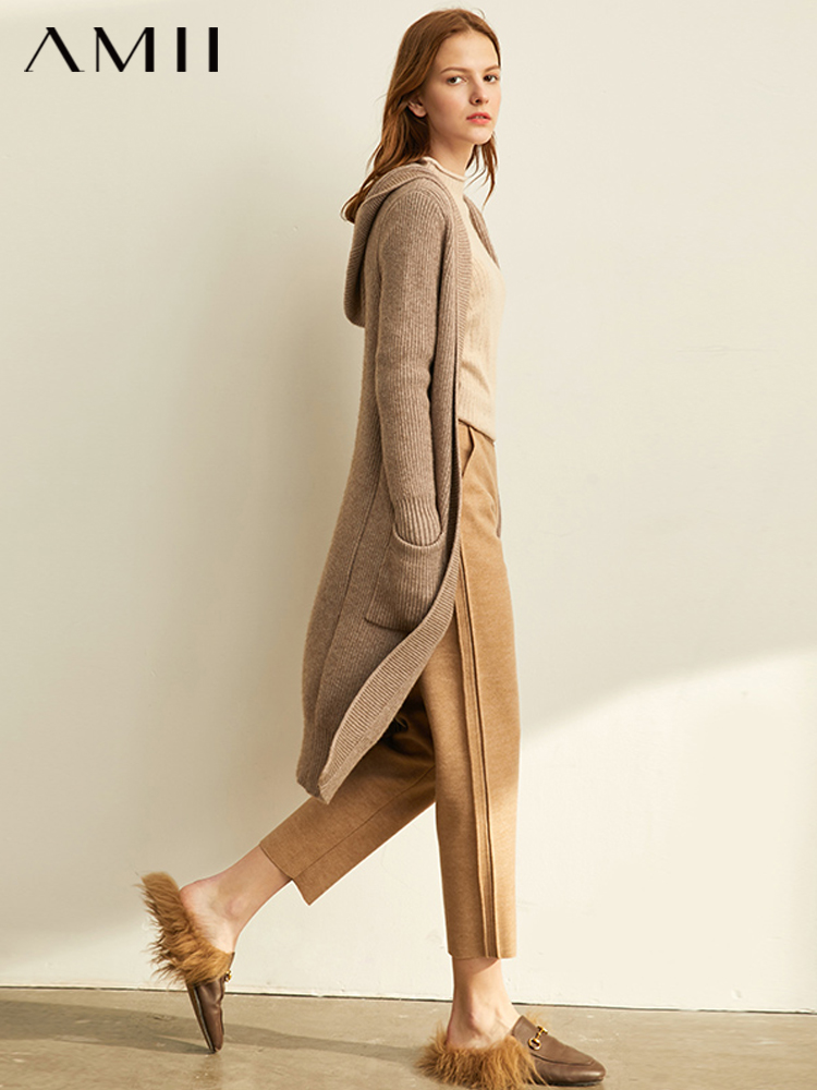 Amii Minimalism Spring Lazy Sweater Coat Women Fashion New Loose Hat Long Knitted Female Cardigan Tops  11940475～～～$37.48～～xiong,huan one,huan two,huan three～～shopiaas～啦啦啦