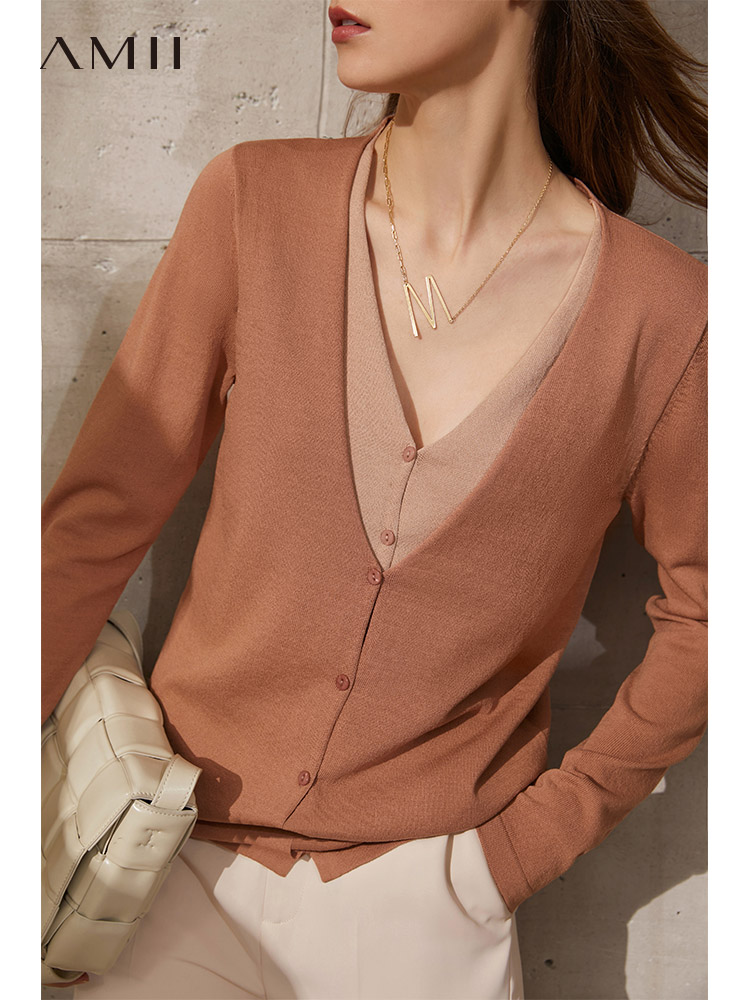 kucun dan Amii Minimalism Spring New Cardigan For Women Fashion Vneck Patchwork Single Breasted Women's Sweaters Tops 12140131～～～$100.00～～～～shopiaas～啦啦啦