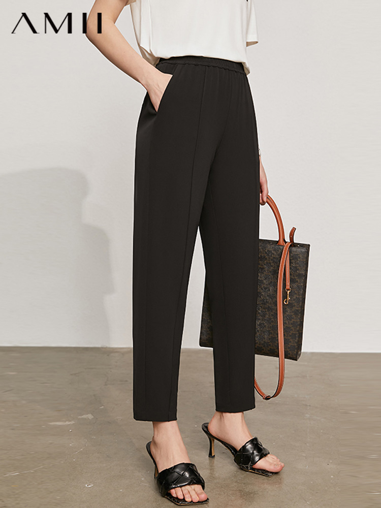 kucun Amii Minimalism Summer Women's Pants Causal Solid Elastic Waist Straight Female Trouser Offical Lady Women's Suit Pants 12130229～～～$26.43～～～～shopiaas～啦啦啦