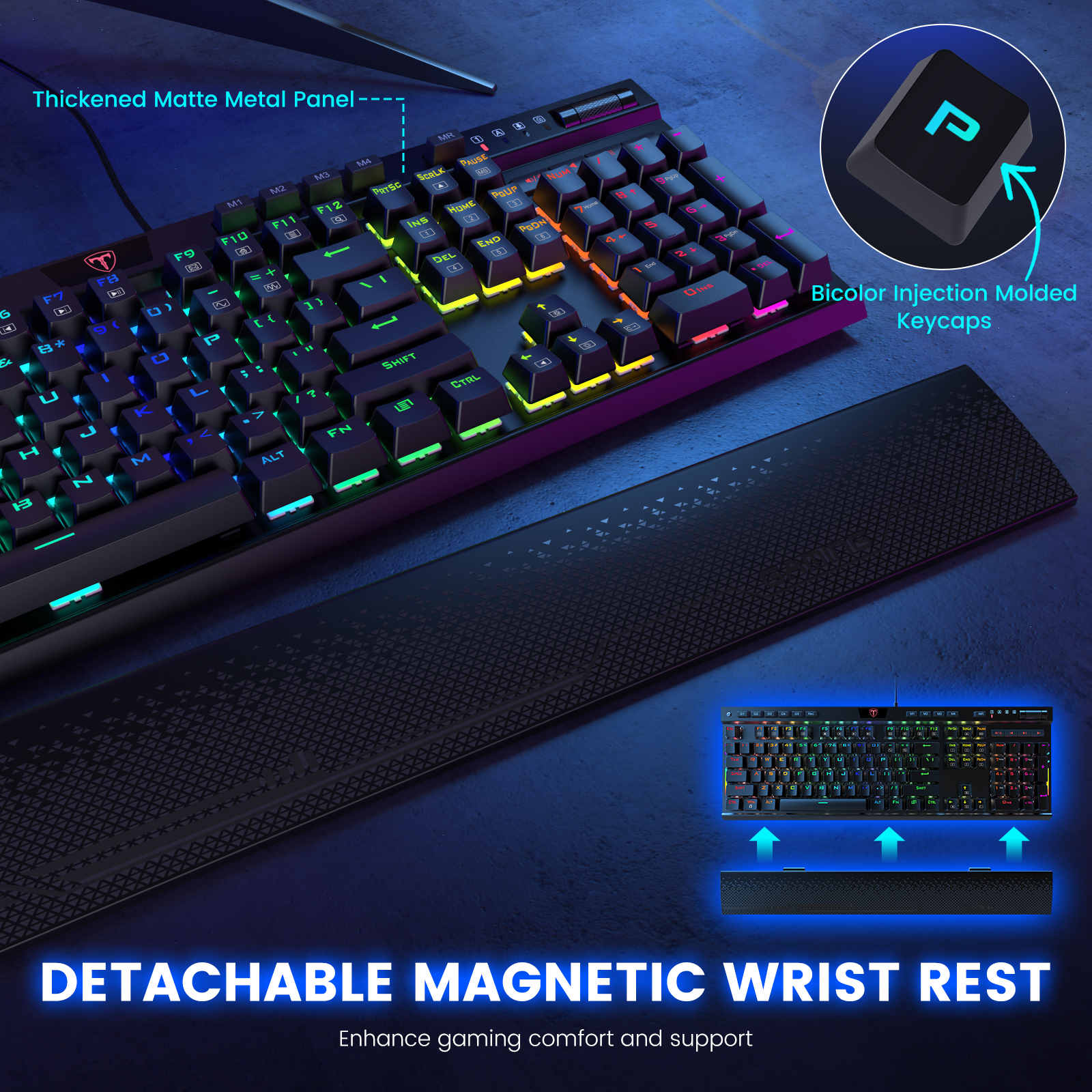 RisoPhy PRO RGB Mechanical Gaming Keyboard, Per-Key RGB Illumination ...