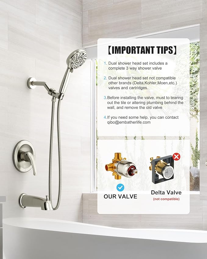 EMBATHER 2-in-1 Bathtub Faucet Set with 8-Mode Shower Head, Single Handle