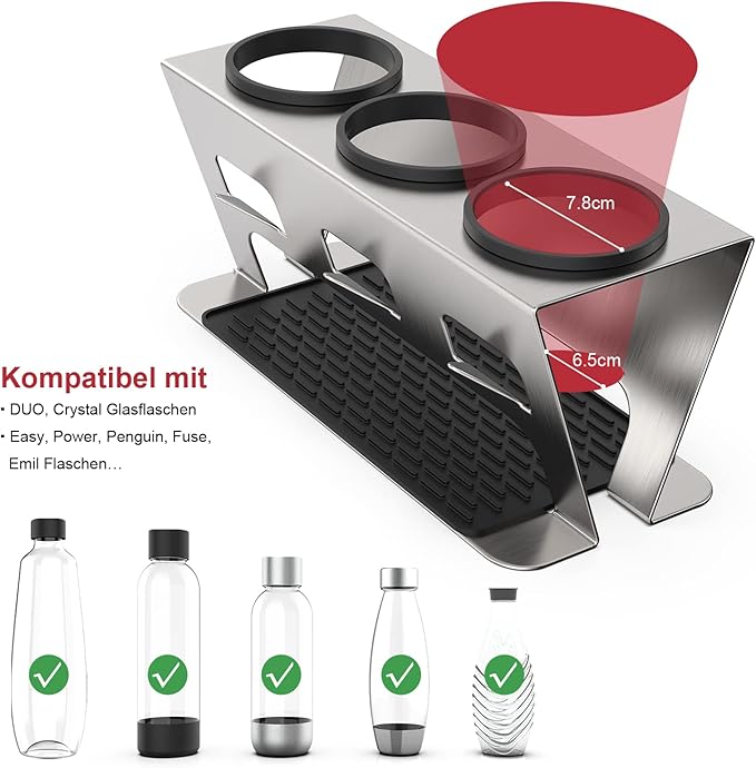 Rainsworth Duo & Crystal Bottle Holder, Set of 3 Accessories, Drip Holder, Drip Rack, Bottle Dryer Glass Bottle, Stainless Steel