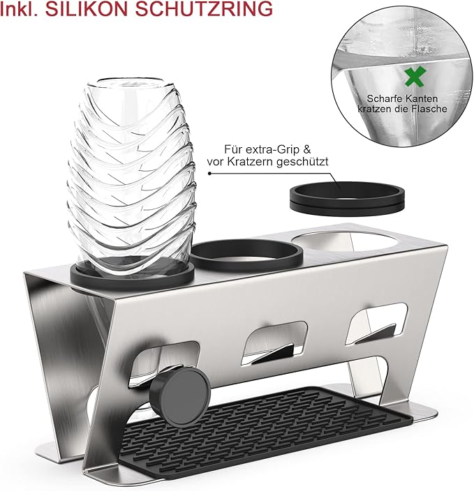 Rainsworth Duo & Crystal Bottle Holder, Set of 3 Accessories, Drip Holder, Drip Rack, Bottle Dryer Glass Bottle, Stainless Steel