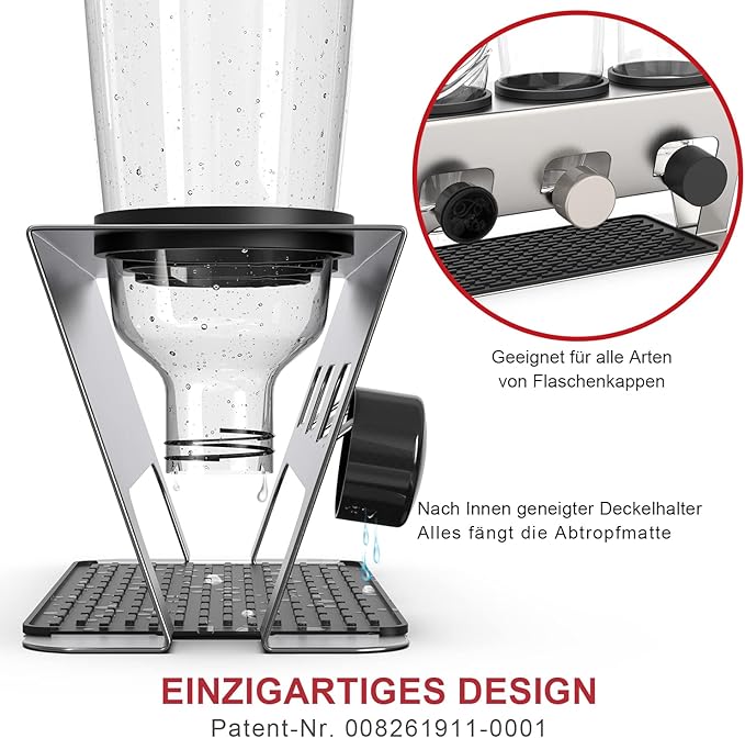 Rainsworth Duo & Crystal Bottle Holder, Set of 3 Accessories, Drip Holder, Drip Rack, Bottle Dryer Glass Bottle, Stainless Steel