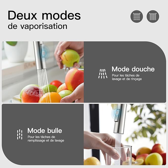 Rainsworth Ausziehbarer Küchenwasserhahn – Hochdruckarmatur mit 360° Drehung und Zwei Wasserstrahlarten aus Edelstahl